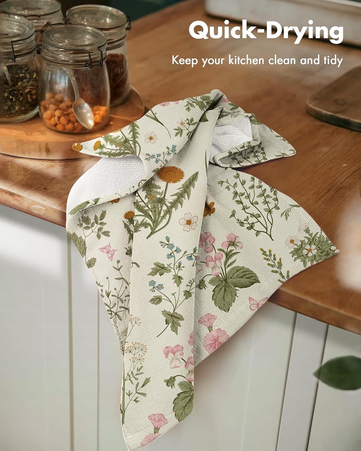 image:imageMiss Adola Cotton Kitchen Towels Set of 2 Cute Design 1626 Inch Dish Towels for Kitchen with Hanging Loop Beige Flower Quick Dry Hand Towels Soft amp Absorbent Decorative Terry Cloth Tea TowelsLine Flower