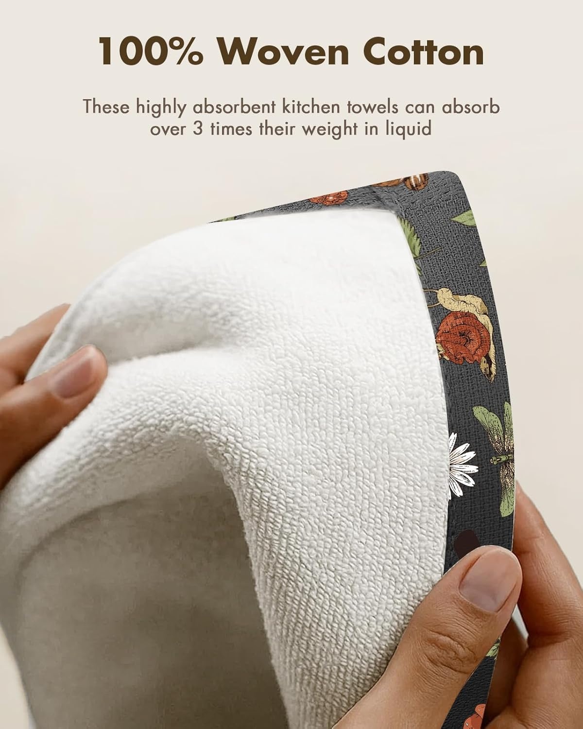 image:imageMiss Adola Cotton Kitchen Towels Set of 2 Cute Design 1626 Inch Dish Towels for Kitchen with Hanging Loop Beige Flower Quick Dry Hand Towels Soft amp Absorbent Decorative Terry Cloth Tea TowelsMushroom