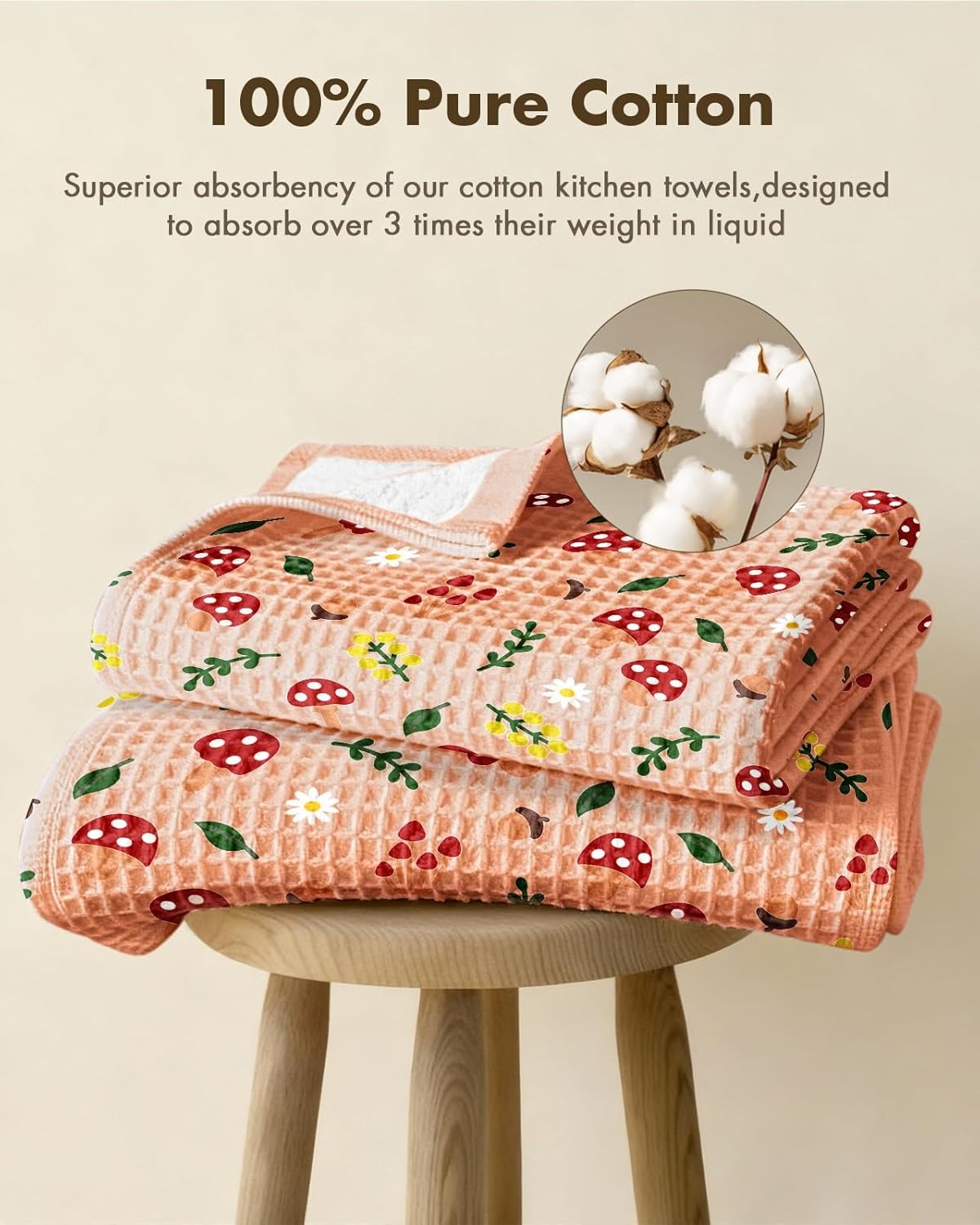 image:imageMiss Adola Cotton Waffle Kitchen Towels Cute 370 GSM 16x25 Inch Terry Cloth Waffle Decorative Dishcloth for Kitchen Set of 2 with Hanging Loops Absorbent Hand Tea Towel for Home Design FishMushroom