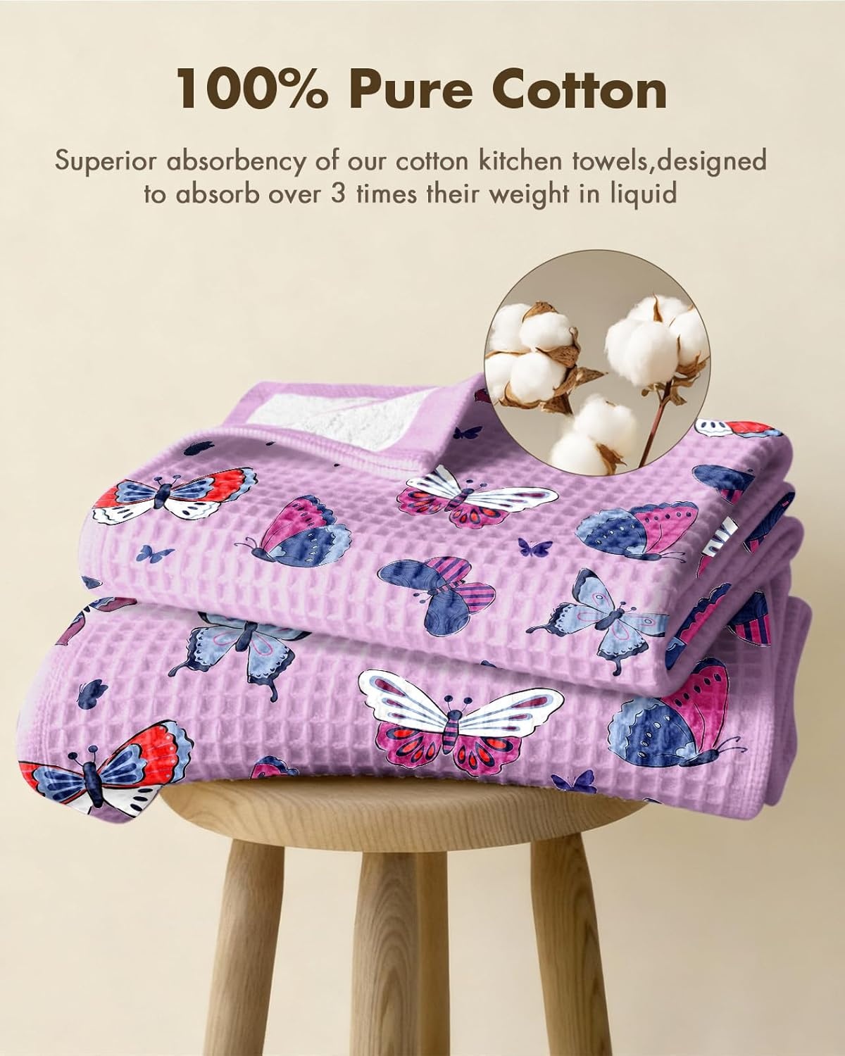 image:imageMiss Adola Cotton Waffle Kitchen Towels Cute 370 GSM 16x25 Inch Terry Cloth Waffle Decorative Dishcloth for Kitchen Set of 2 with Hanging Loops Absorbent Hand Tea Towel for Home Design FishButterfly