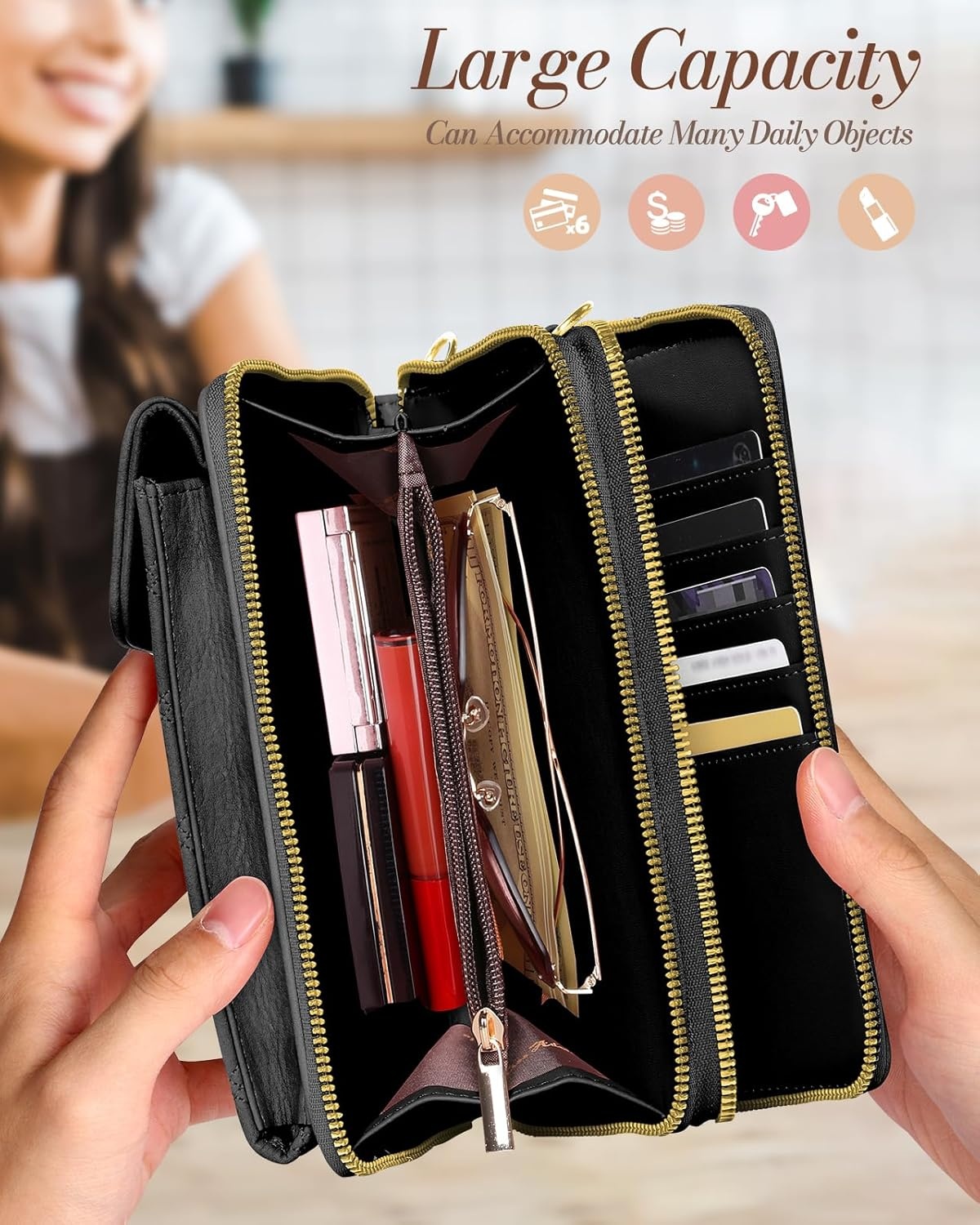 image:imageMiss Adola Crossbody Phone Purse for Women Cute Small Bags Cellphone Wallet RFID Blocking with Strap Zipper and Card SlotsBlack