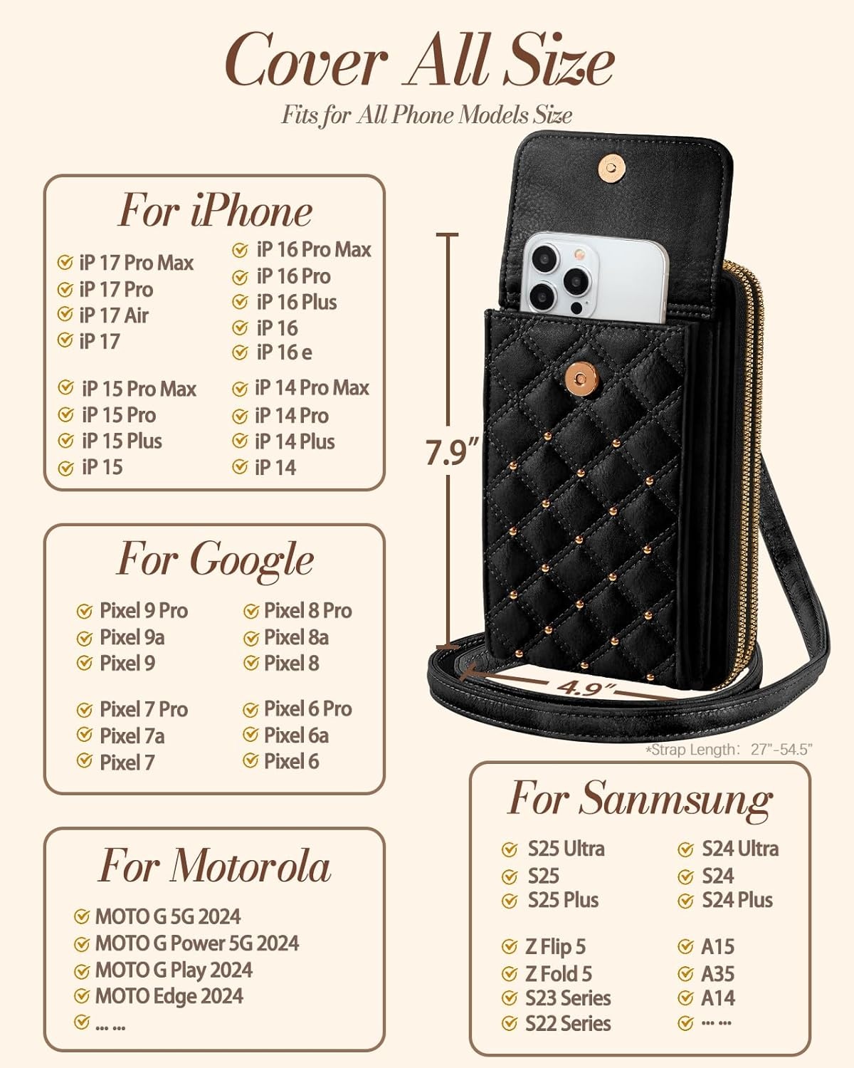 image:imageMiss Adola Crossbody Phone Purse for Women Cute Small Bags Cellphone Wallet RFID Blocking with Strap Zipper and Card SlotsBlack