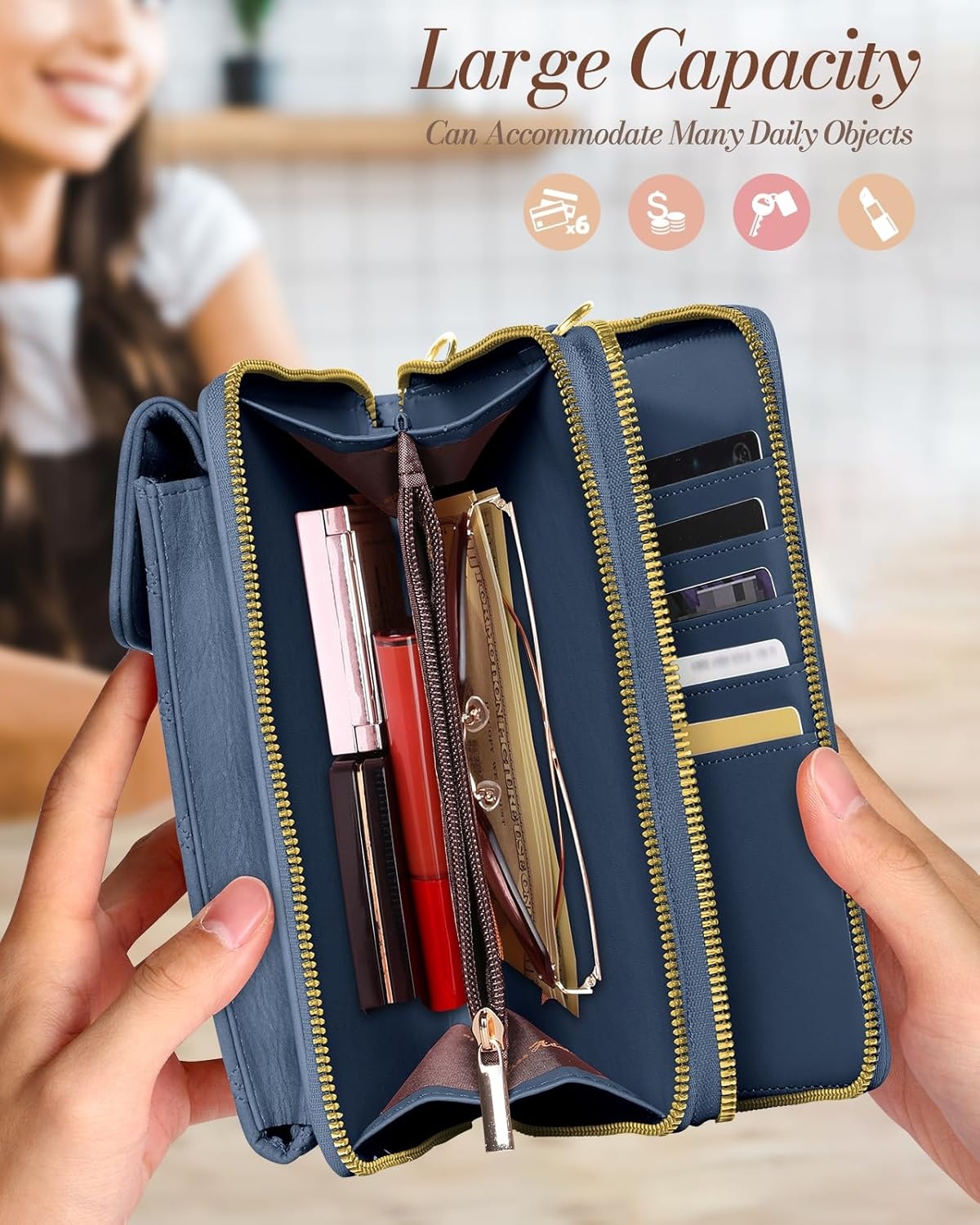 image:imageMiss Adola Crossbody Phone Purse for Women Cute Small Bags Cellphone Wallet RFID Blocking with Strap Zipper and Card SlotsBlue