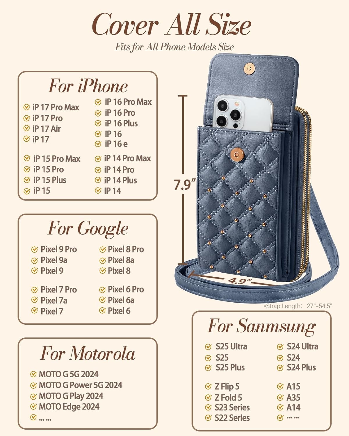 image:imageMiss Adola Crossbody Phone Purse for Women Cute Small Bags Cellphone Wallet RFID Blocking with Strap Zipper and Card SlotsBlue
