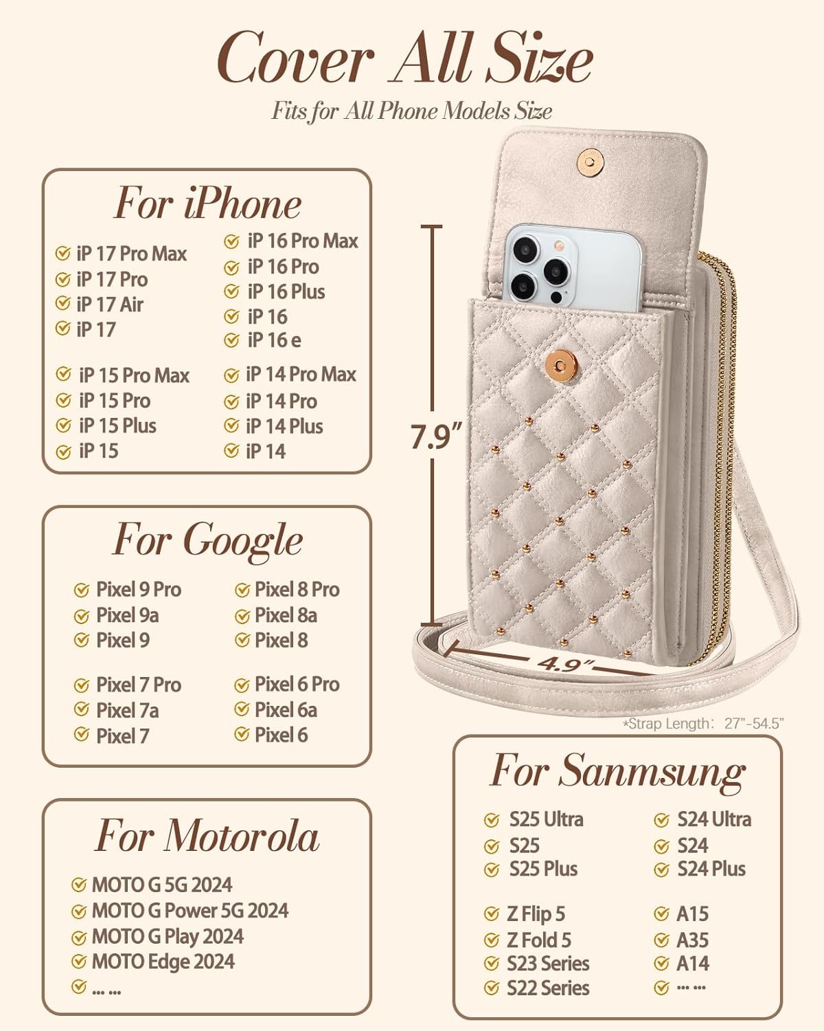 image:imageMiss Adola Crossbody Phone Purse for Women Cute Small Bags Cellphone Wallet RFID Blocking with Strap Zipper and Card SlotsGold
