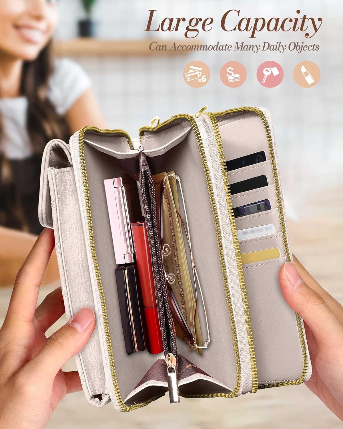 image:imageMiss Adola Crossbody Phone Purse for Women Cute Small Bags Cellphone Wallet RFID Blocking with Strap Zipper and Card SlotsGold
