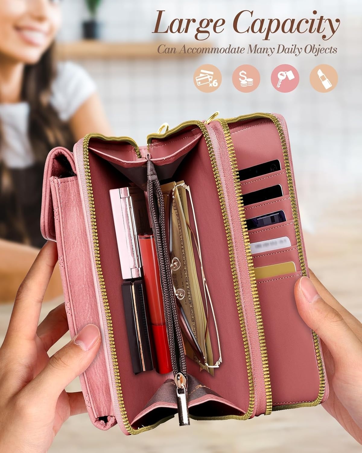image:imageMiss Adola Crossbody Phone Purse for Women Cute Small Bags Cellphone Wallet RFID Blocking with Strap Zipper and Card SlotsPink