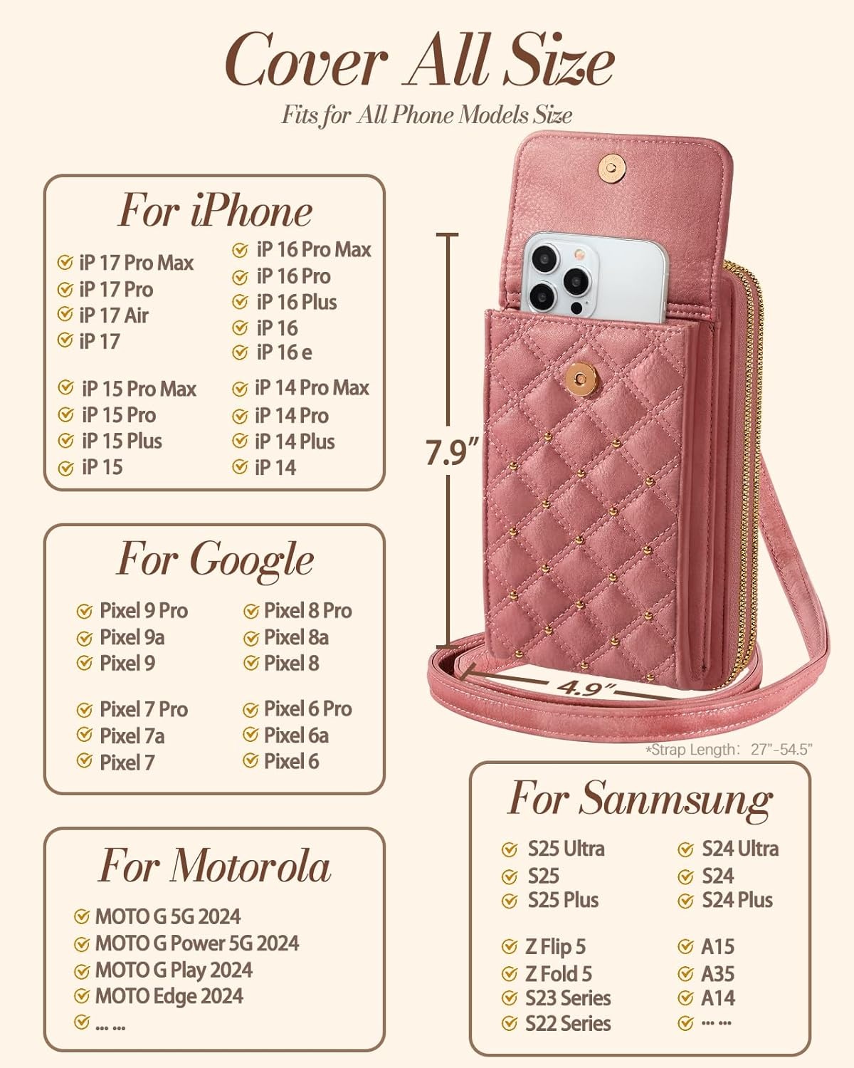 image:imageMiss Adola Crossbody Phone Purse for Women Cute Small Bags Cellphone Wallet RFID Blocking with Strap Zipper and Card SlotsPink