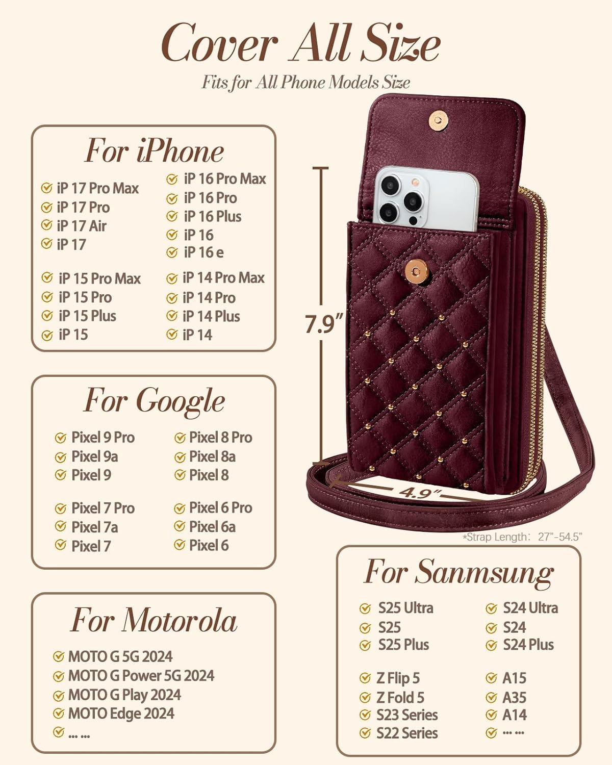 image:imageMiss Adola Crossbody Phone Purse for Women Cute Small Bags Cellphone Wallet RFID Blocking with Strap Zipper and Card SlotsRed