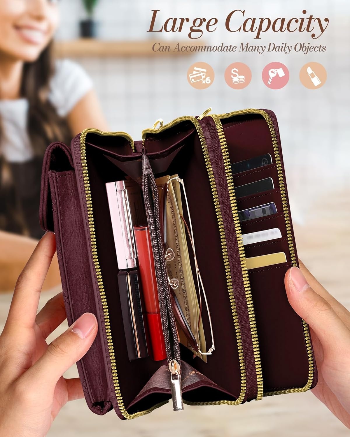 image:imageMiss Adola Crossbody Phone Purse for Women Cute Small Bags Cellphone Wallet RFID Blocking with Strap Zipper and Card SlotsRed