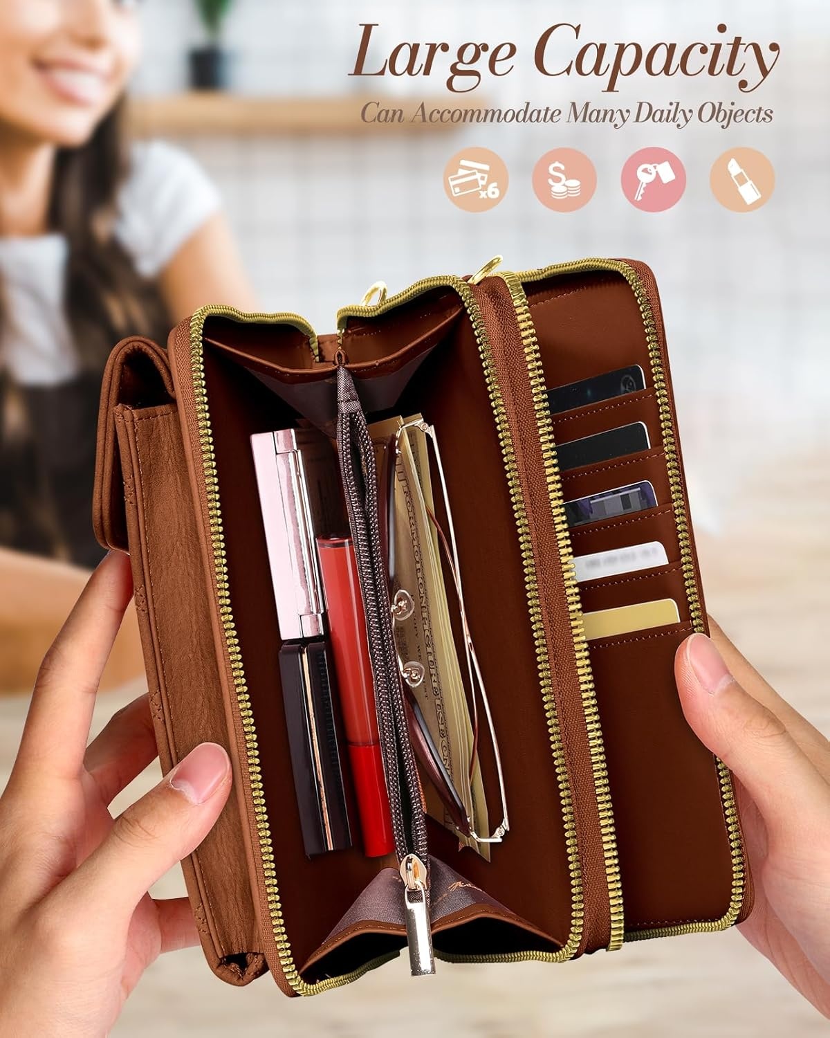 image:imageMiss Adola Crossbody Phone Purse for Women Cute Small Bags Cellphone Wallet RFID Blocking with Strap Zipper and Card SlotsYellow