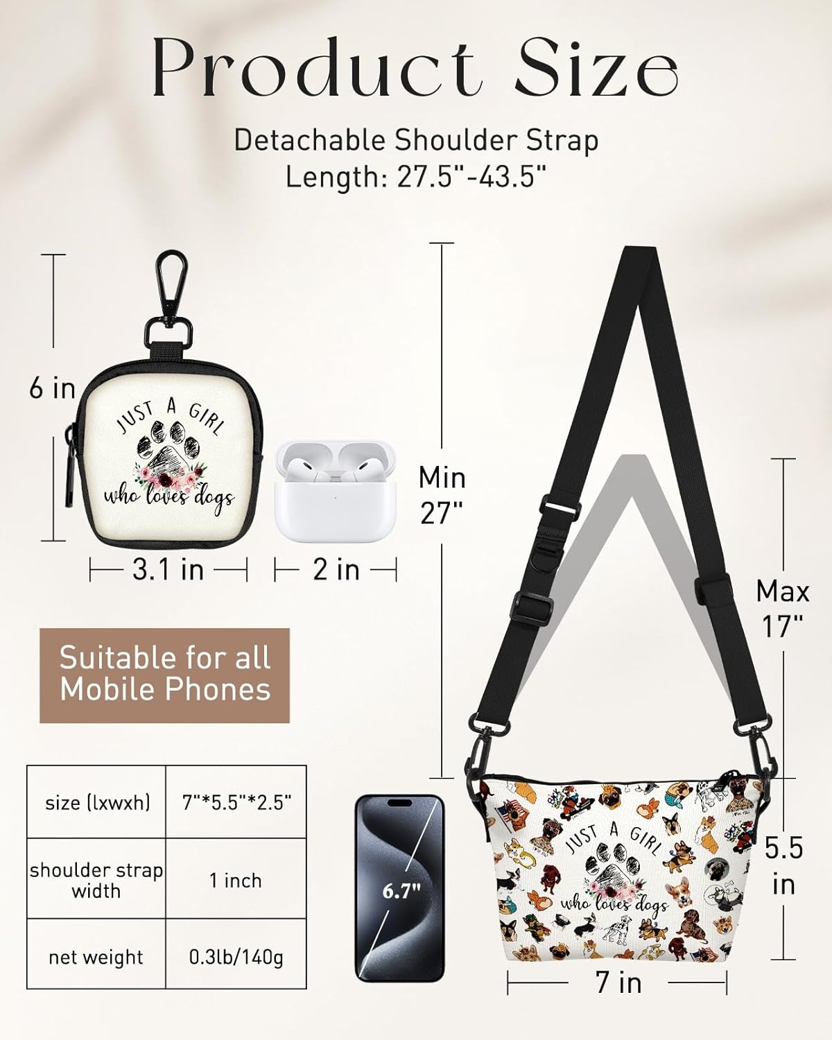 image:imageMiss Adola Cute Crossbody Bags for Women Fashion Design Aesthetic Small Cross Body Bag Cell Phone Purse Wallet Shoulder Pouch for Ladies Teen Girls Female for Travel Daily Shopping Little Dog Puppy
