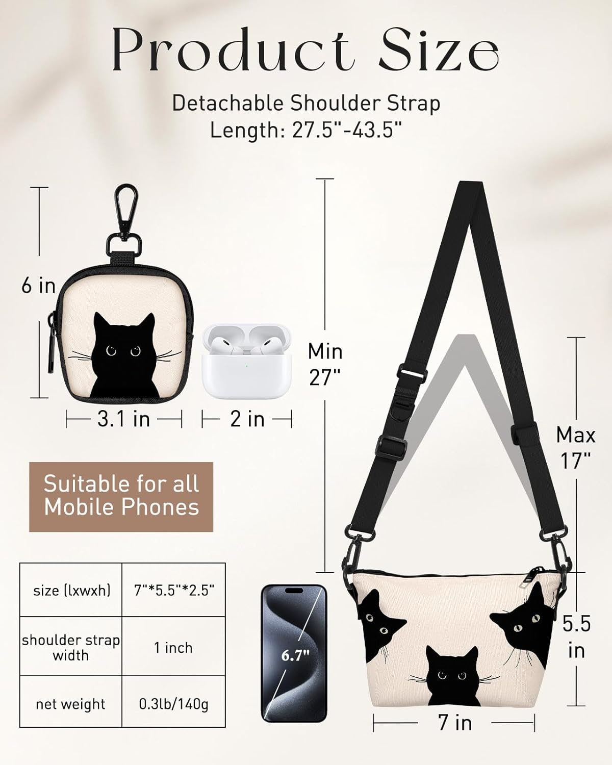 image:imageMiss Adola Cute Crossbody Bags for Women Fashion Design Small Cross Body Bag Cell Phone Purse Wallet Shoulder for GirlsThree Black Cat