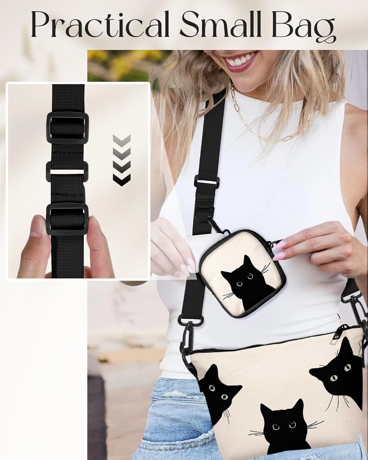 image:imageMiss Adola Cute Crossbody Bags for Women Fashion Design Small Cross Body Bag Cell Phone Purse Wallet Shoulder for GirlsThree Black Cat