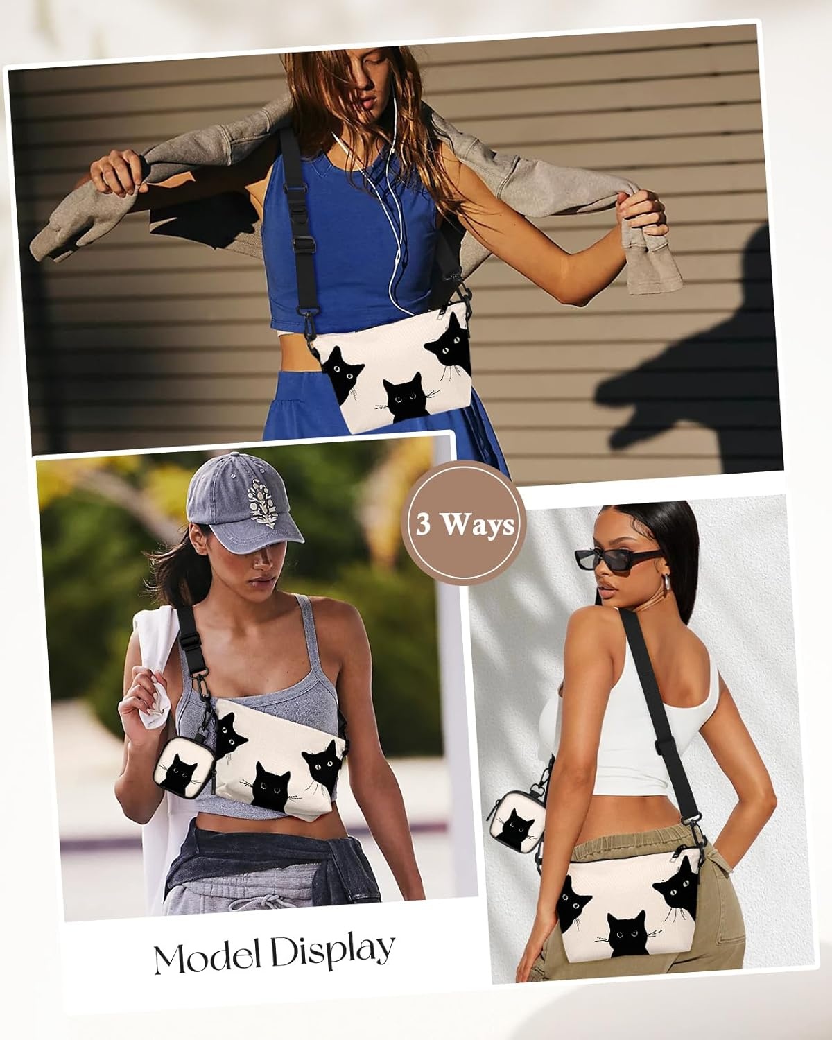 image:imageMiss Adola Cute Crossbody Bags for Women Fashion Design Small Cross Body Bag Cell Phone Purse Wallet Shoulder for GirlsThree Black Cat