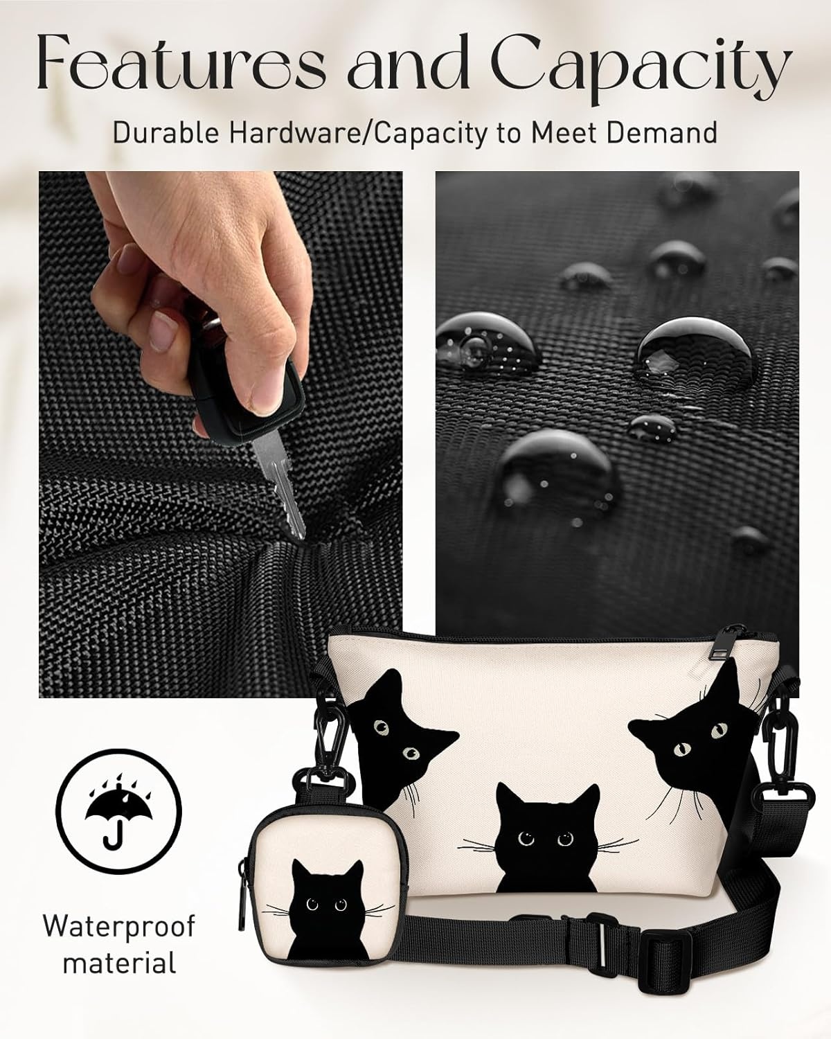 image:imageMiss Adola Cute Crossbody Bags for Women Fashion Design Small Cross Body Bag Cell Phone Purse Wallet Shoulder for GirlsThree Black Cat