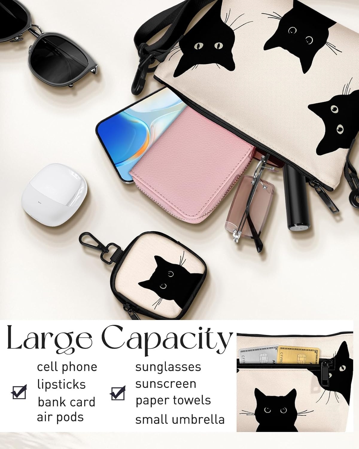 image:imageMiss Adola Cute Crossbody Bags for Women Fashion Design Small Cross Body Bag Cell Phone Purse Wallet Shoulder for GirlsThree Black Cat