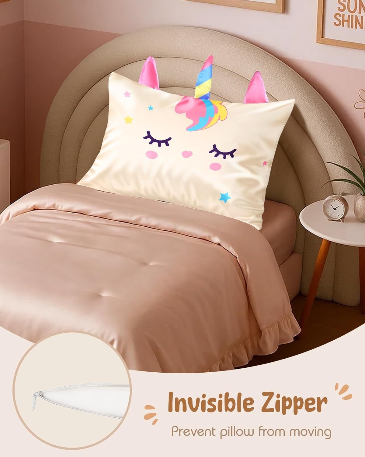 image:imageMiss Adola Kids Pillowcases Standard Size 20x26 Cute Cartoon Soft Breathable Silk Pillow Cases for Hair and Skin with Hidden Zipper for Girls Fun Kawaii Design for Bedding Fish TailWhite Unicorn