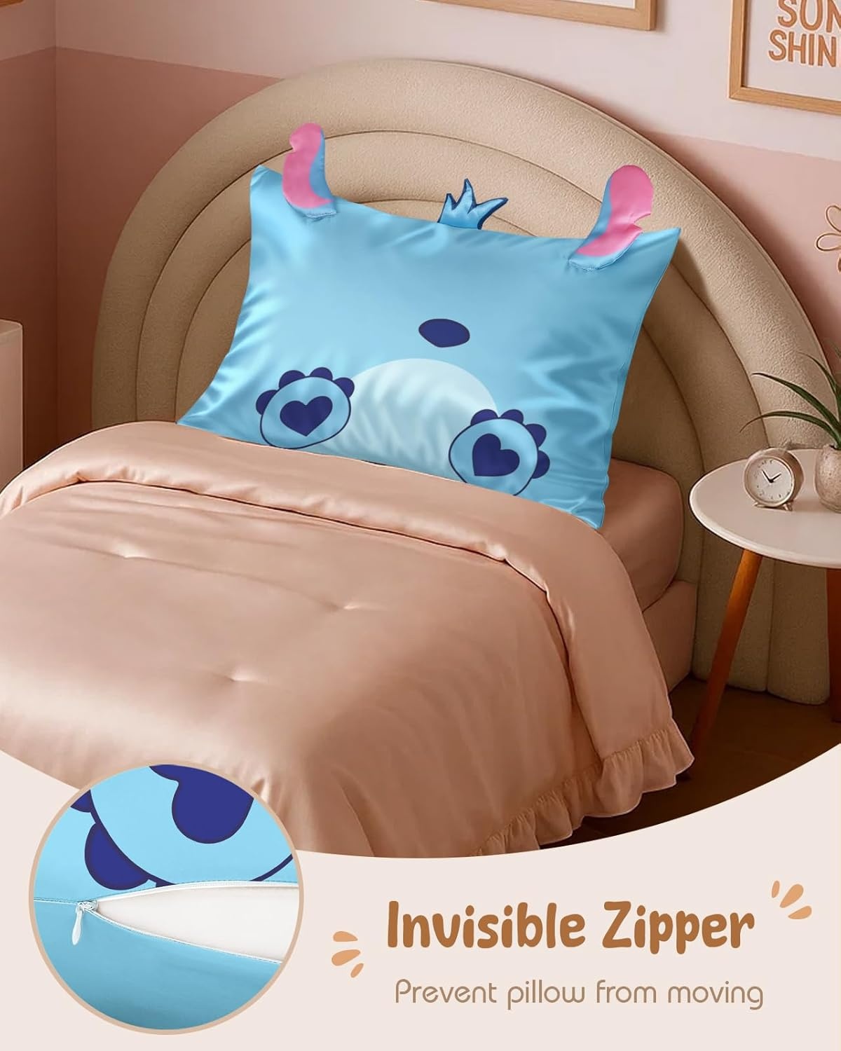 image:imageMiss Adola Kids Pillowcases Standard Size 20x26 Cute Cartoon Soft Breathable Silk Pillow Cases for Hair and Skin with Hidden Zipper for Girls Fun Kawaii Design for Bedding Fish TailHeart Blue