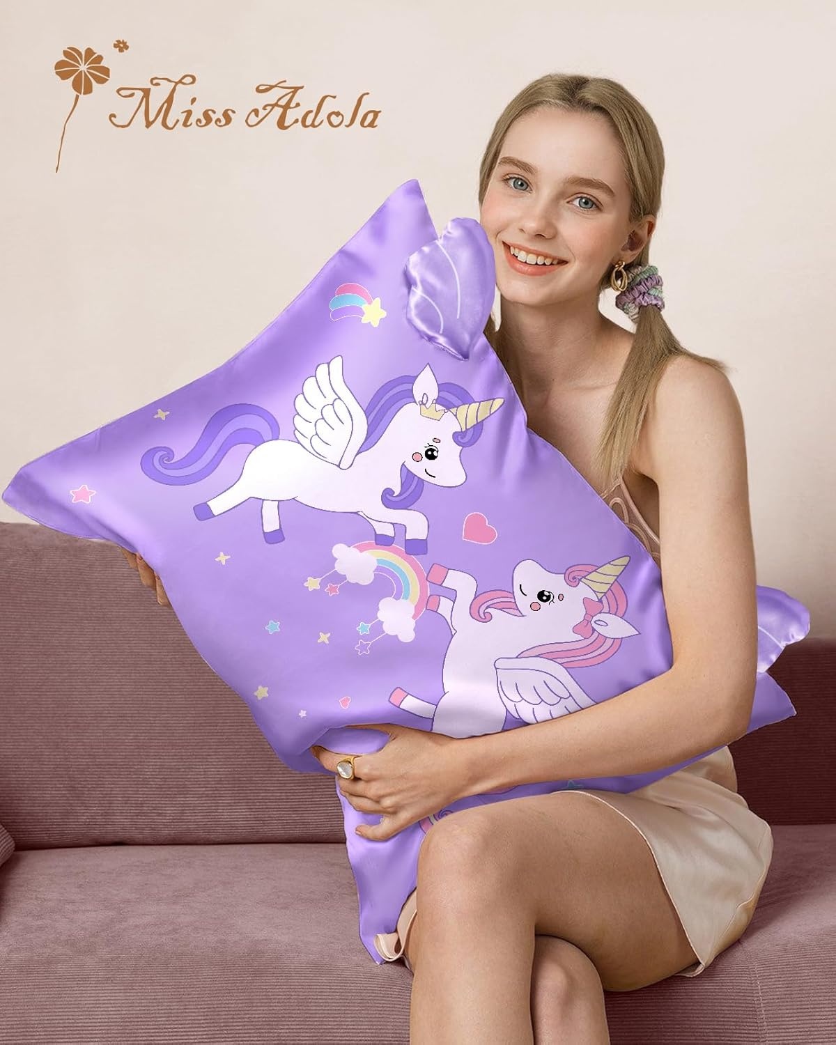 image:imageMiss Adola Kids Pillowcases Standard Size 20x26 Cute Cartoon Soft Breathable Silk Pillow Cases for Hair and Skin with Hidden Zipper for Girls Fun Kawaii Design for Bedding Fish TailWo Unicorn