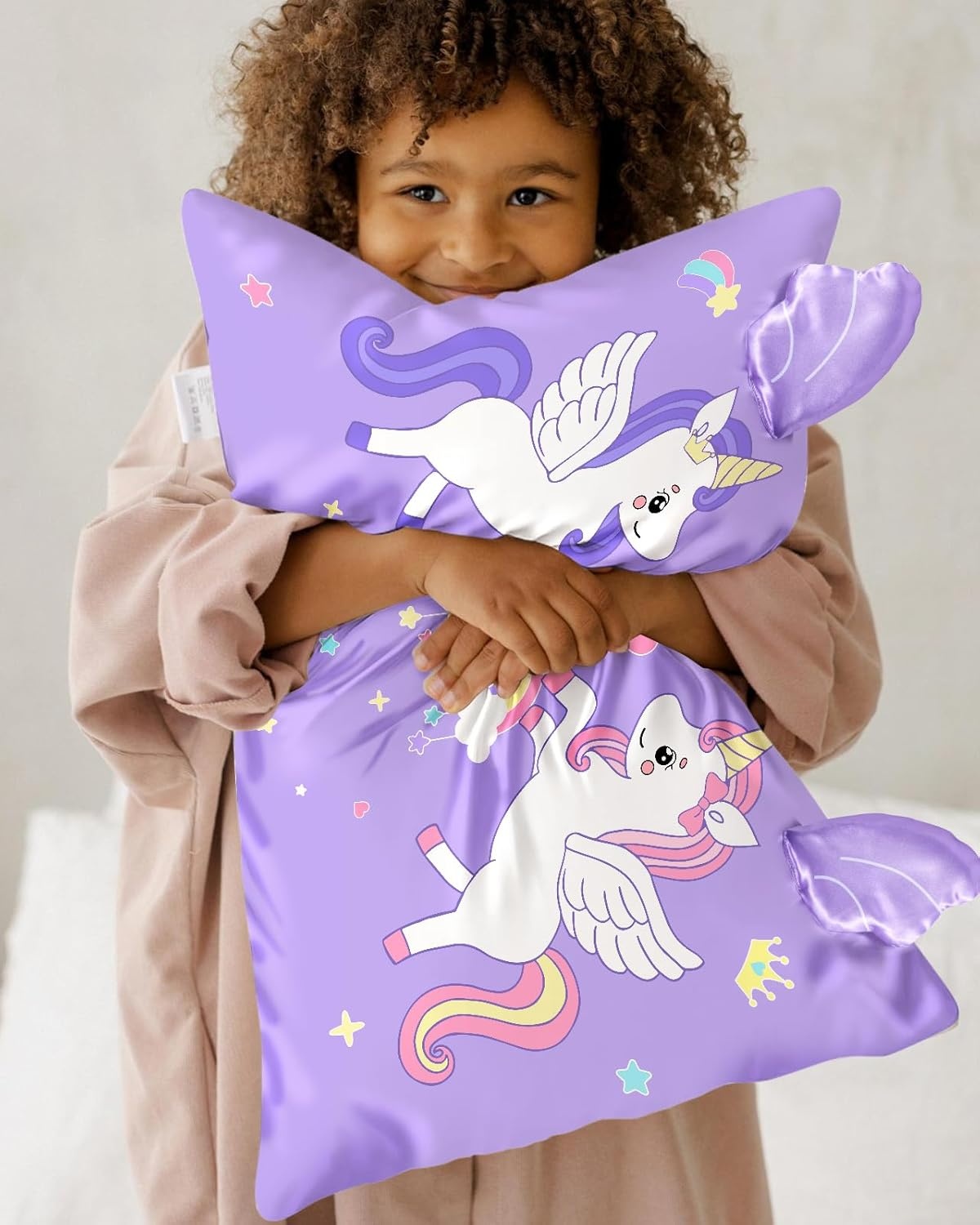 image:imageMiss Adola Kids Pillowcases Standard Size 20x26 Cute Cartoon Soft Breathable Silk Pillow Cases for Hair and Skin with Hidden Zipper for Girls Fun Kawaii Design for Bedding Fish TailWo Unicorns