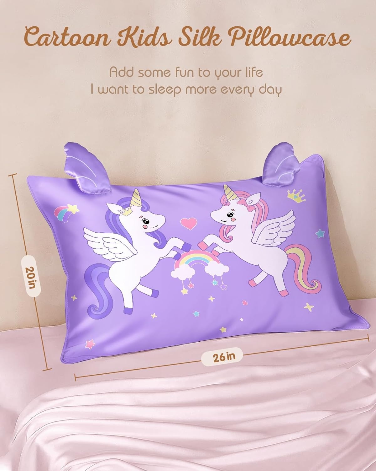 image:imageMiss Adola Kids Pillowcases Standard Size 20x26 Cute Cartoon Soft Breathable Silk Pillow Cases for Hair and Skin with Hidden Zipper for Girls Fun Kawaii Design for Bedding Fish TailWo Unicorns