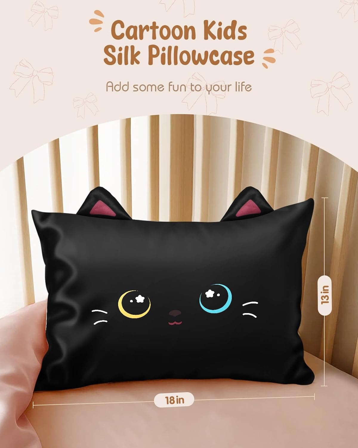 image:imageMiss Adola Kids Pillowcases Standard Size 20x26 Cute Cartoon Soft Breathable Silk Pillow Cases for Hair and Skin with Hidden Zipper for Girls Fun Kawaii Design for Bedding Fish TailBlack Cat