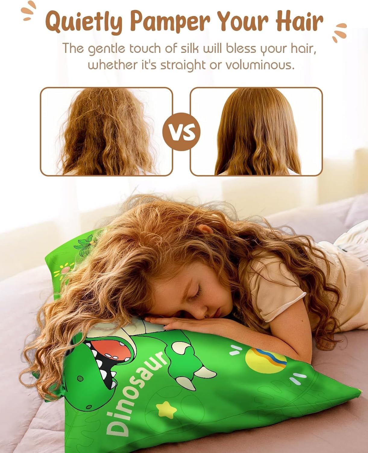 image:imageMiss Adola Kids Pillowcases Standard Size 20x26 Cute Cartoon Soft Breathable Silk Pillow Cases for Hair and Skin with Hidden Zipper for Girls Fun Kawaii Design for Bedding Fish TailGreen Dinosaur