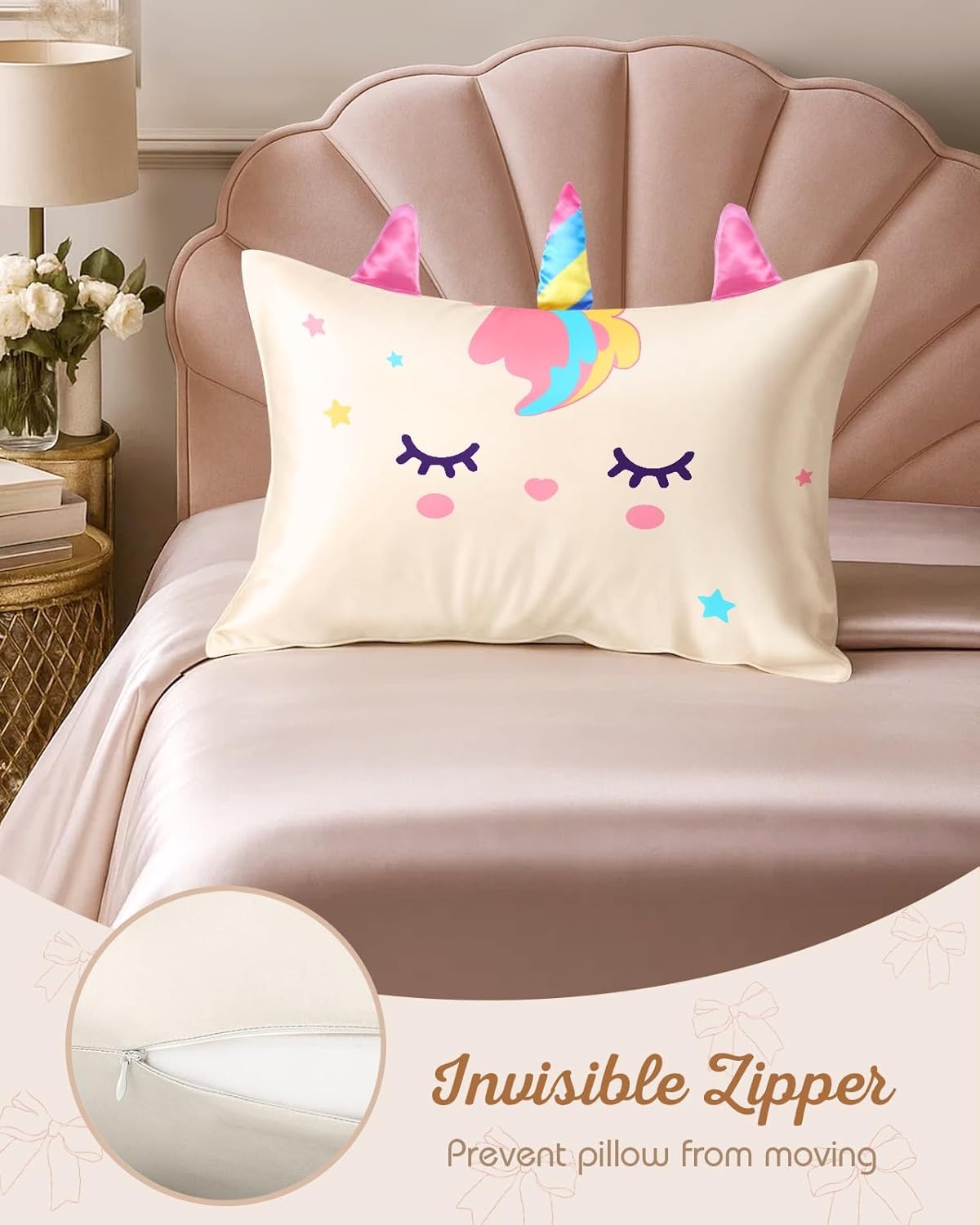 image:imageMiss Adola Kids Pillowcases Standard Size 20x26 Cute Cartoon Soft Breathable Silk Pillow Cases for Hair and Skin with Hidden Zipper for Girls Fun Kawaii Design for Bedding Fish TailWhite Unicorn