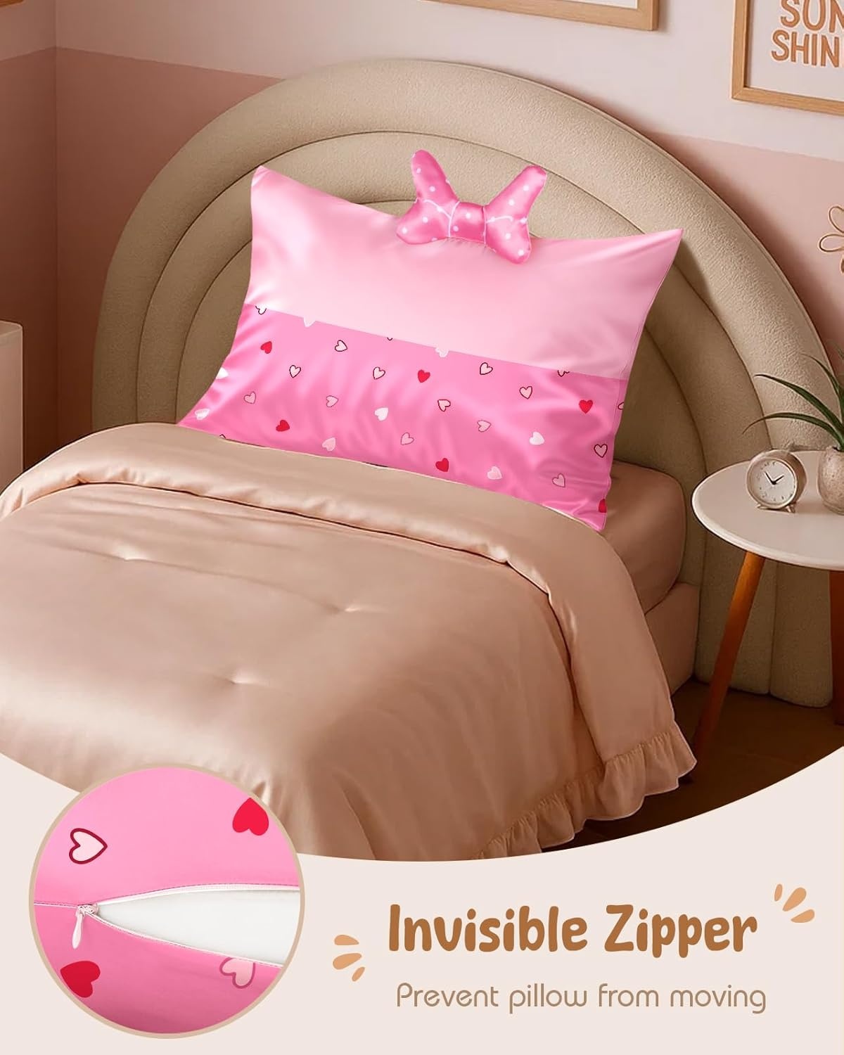 image:imageMiss Adola Kids Pillowcases Standard Size 20x26 Cute Cartoon Soft Breathable Silk Pillow Cases for Hair and Skin with Hidden Zipper for Girls Fun Kawaii Design for Bedding Fish TailPoint Bow