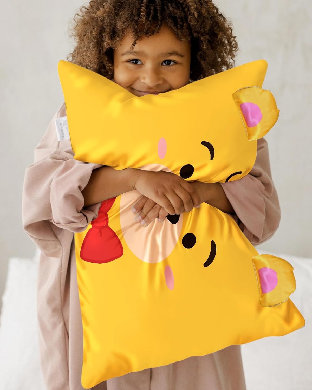 image:imageMiss Adola Kids Pillowcases Standard Size 20x26 Cute Cartoon Soft Breathable Silk Pillow Cases for Hair and Skin with Hidden Zipper for Girls Fun Kawaii Design for Bedding Fish TailYellow Bear