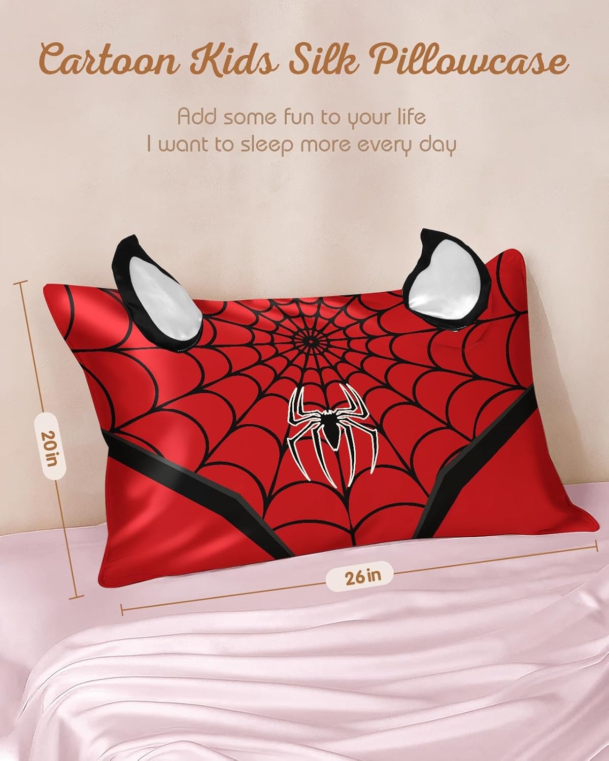 image:imageMiss Adola Kids Pillowcases Standard Size 20x26 Cute Cartoon Soft Breathable Silk Pillow Cases for Hair and Skin with Hidden Zipper for Girls Fun Kawaii Design for Bedding Fish TailRed
