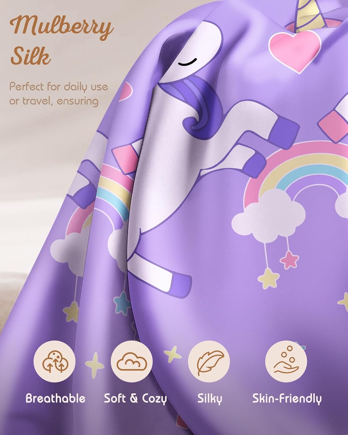 image:imageMiss Adola Kids Pillowcases Standard Size 20x26 Cute Cartoon Soft Breathable Silk Pillow Cases for Hair and Skin with Hidden Zipper for Girls Fun Kawaii Design for Bedding Fish TailWo Unicorn