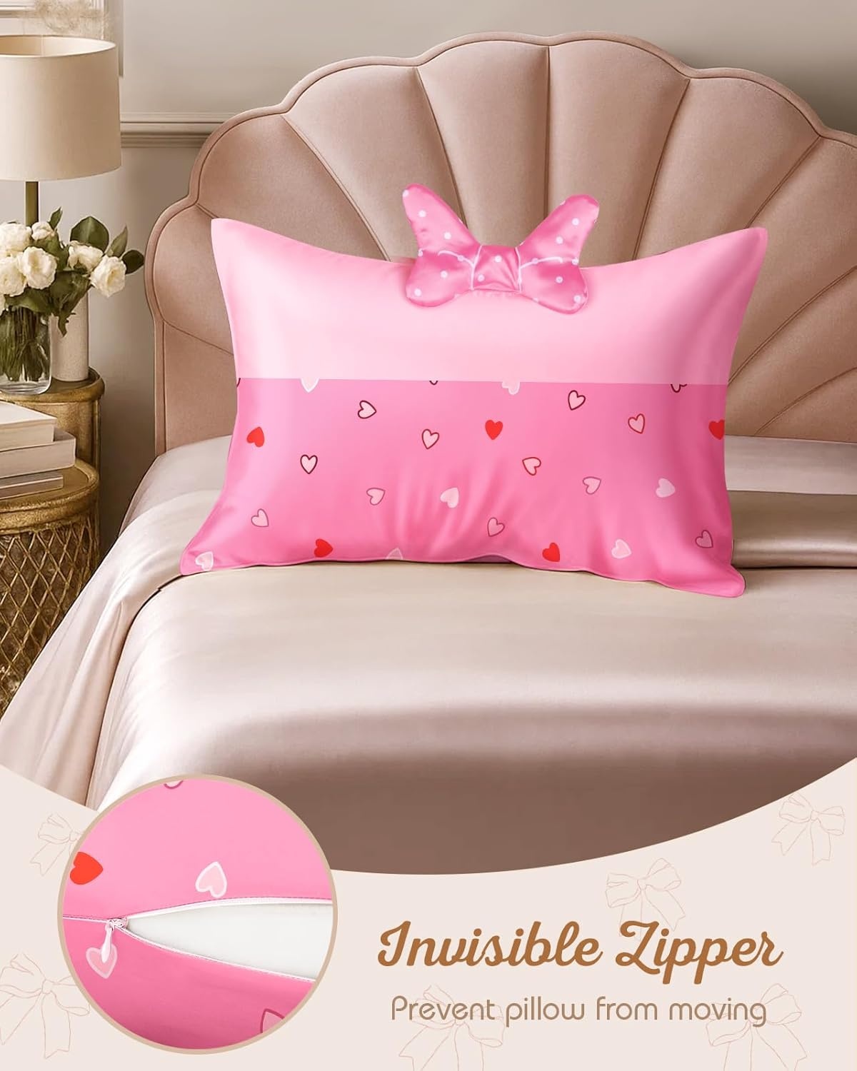 image:imageMiss Adola Kids Pillowcases Standard Size 20x26 Cute Cartoon Soft Breathable Silk Pillow Cases for Hair and Skin with Hidden Zipper for Girls Fun Kawaii Design for Bedding Fish TailPoint Bow