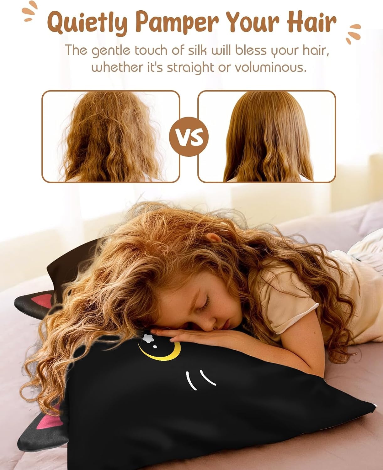 image:imageMiss Adola Kids Pillowcases Standard Size 20x26 Cute Cartoon Soft Breathable Silk Pillow Cases for Hair and Skin with Hidden Zipper for Girls Fun Kawaii Design for Bedding Fish TailBlack Cat