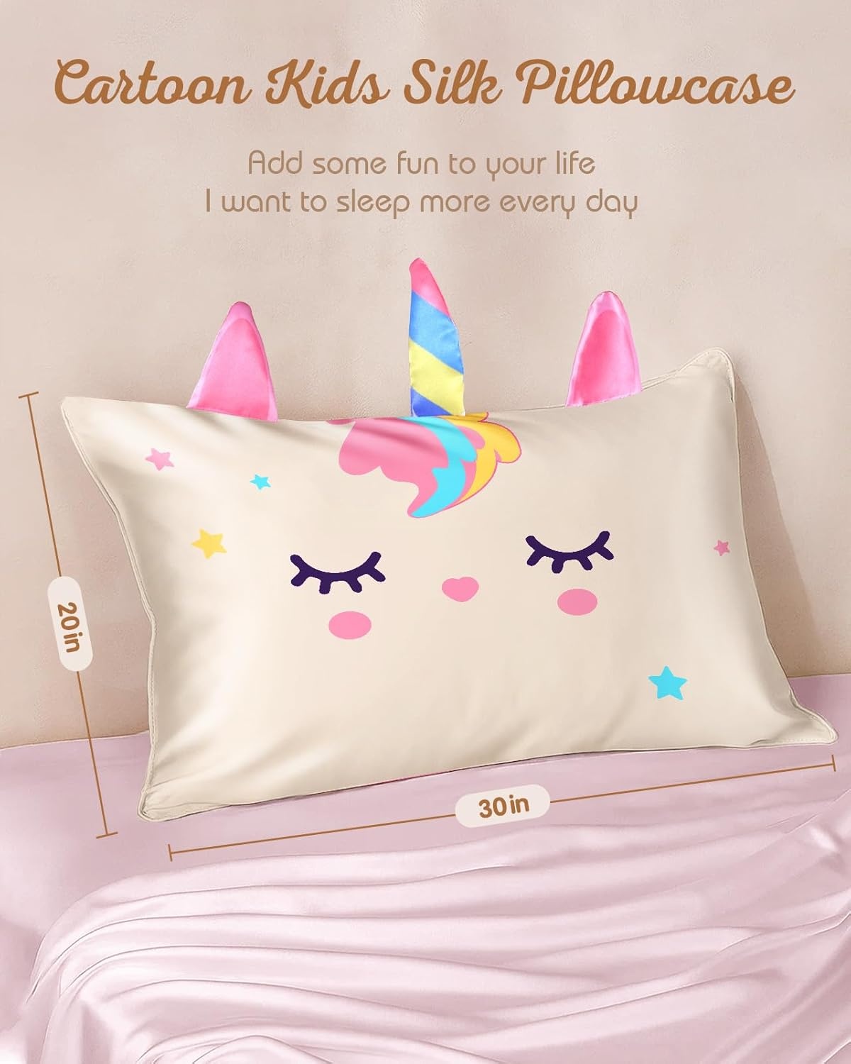 image:imageMiss Adola Kids Pillowcases Standard Size 20x26 Cute Cartoon Soft Breathable Silk Pillow Cases for Hair and Skin with Hidden Zipper for Girls Fun Kawaii Design for Bedding Fish TailWhite Unicorn
