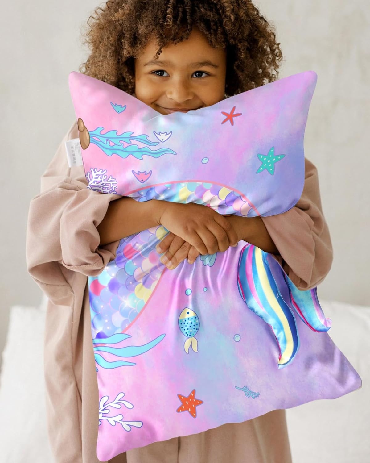 image:imageMiss Adola Kids Pillowcases Standard Size 20x26 Cute Cartoon Soft Breathable Silk Pillow Cases for Hair and Skin with Hidden Zipper for Girls Fun Kawaii Design for Bedding Fish TailFish Tail