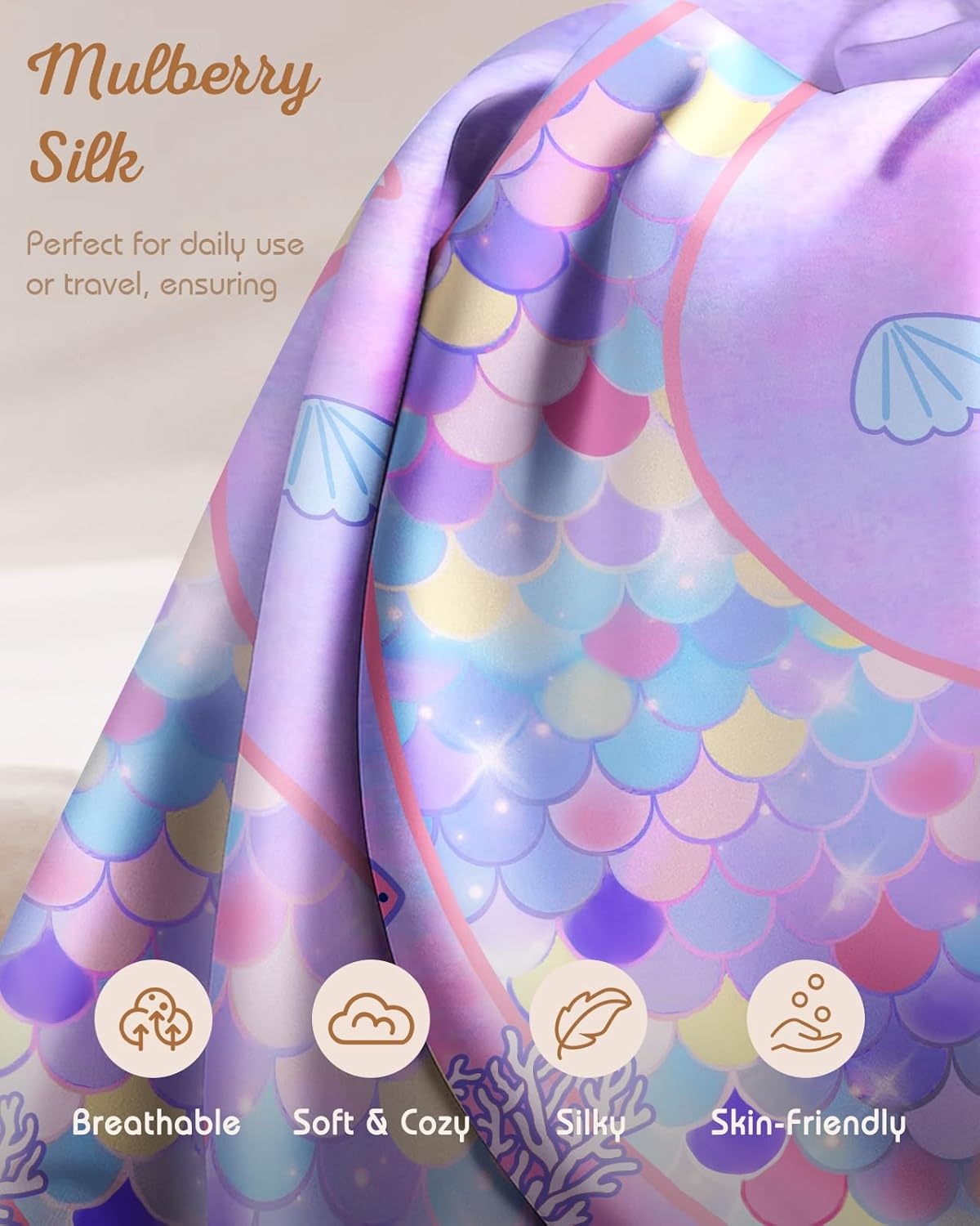 image:imageMiss Adola Kids Pillowcases Standard Size 20x26 Cute Cartoon Soft Breathable Silk Pillow Cases for Hair and Skin with Hidden Zipper for Girls Fun Kawaii Design for Bedding Fish TailFish Tail