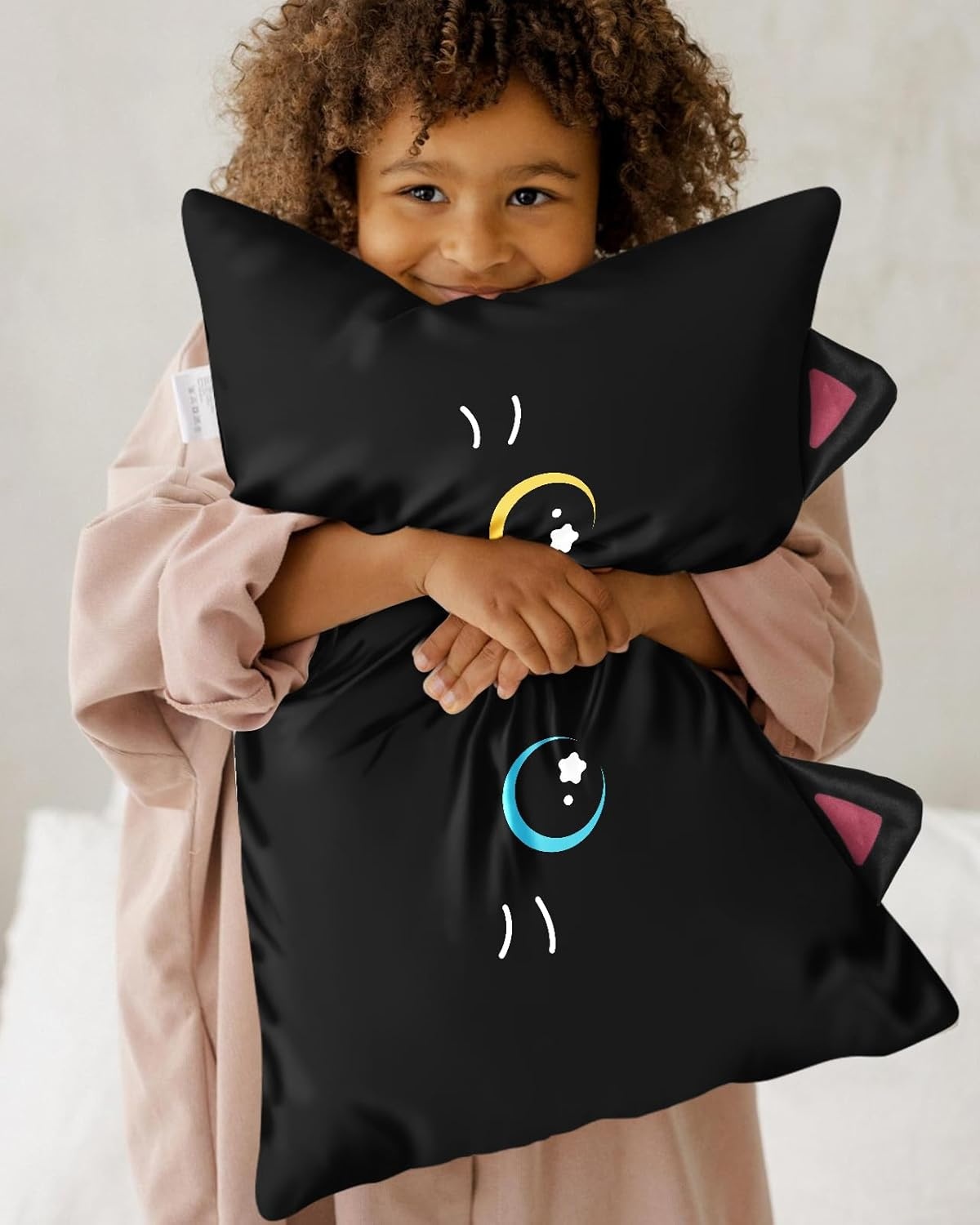 image:imageMiss Adola Kids Pillowcases Standard Size 20x26 Cute Cartoon Soft Breathable Silk Pillow Cases for Hair and Skin with Hidden Zipper for Girls Fun Kawaii Design for Bedding Fish TailBlack Cat