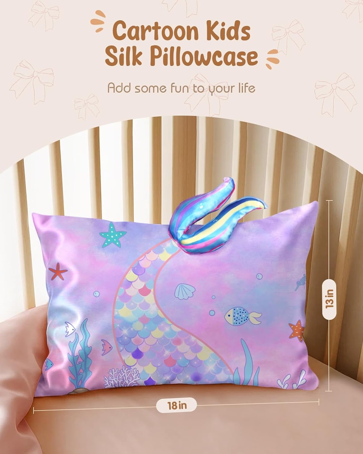 image:imageMiss Adola Kids Pillowcases Standard Size 20x26 Cute Cartoon Soft Breathable Silk Pillow Cases for Hair and Skin with Hidden Zipper for Girls Fun Kawaii Design for Bedding Fish TailFish Tail