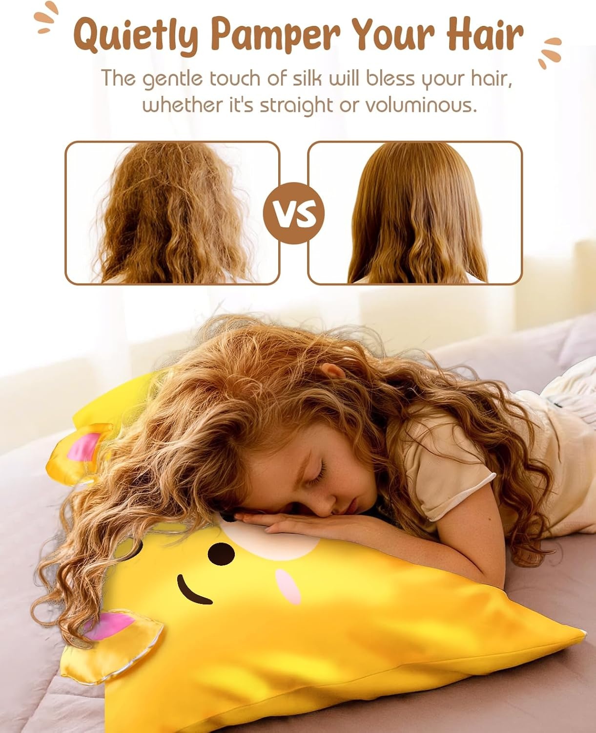image:imageMiss Adola Kids Pillowcases Standard Size 20x26 Cute Cartoon Soft Breathable Silk Pillow Cases for Hair and Skin with Hidden Zipper for Girls Fun Kawaii Design for Bedding Fish TailYellow Bear
