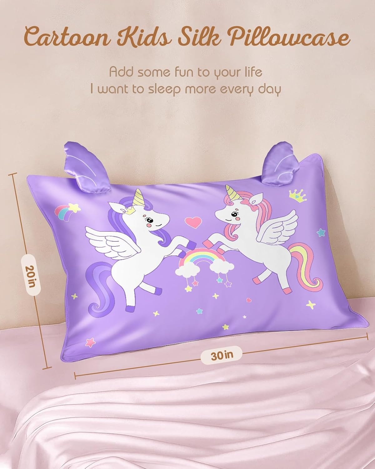 image:imageMiss Adola Kids Pillowcases Standard Size 20x26 Cute Cartoon Soft Breathable Silk Pillow Cases for Hair and Skin with Hidden Zipper for Girls Fun Kawaii Design for Bedding Fish TailWo Unicorn