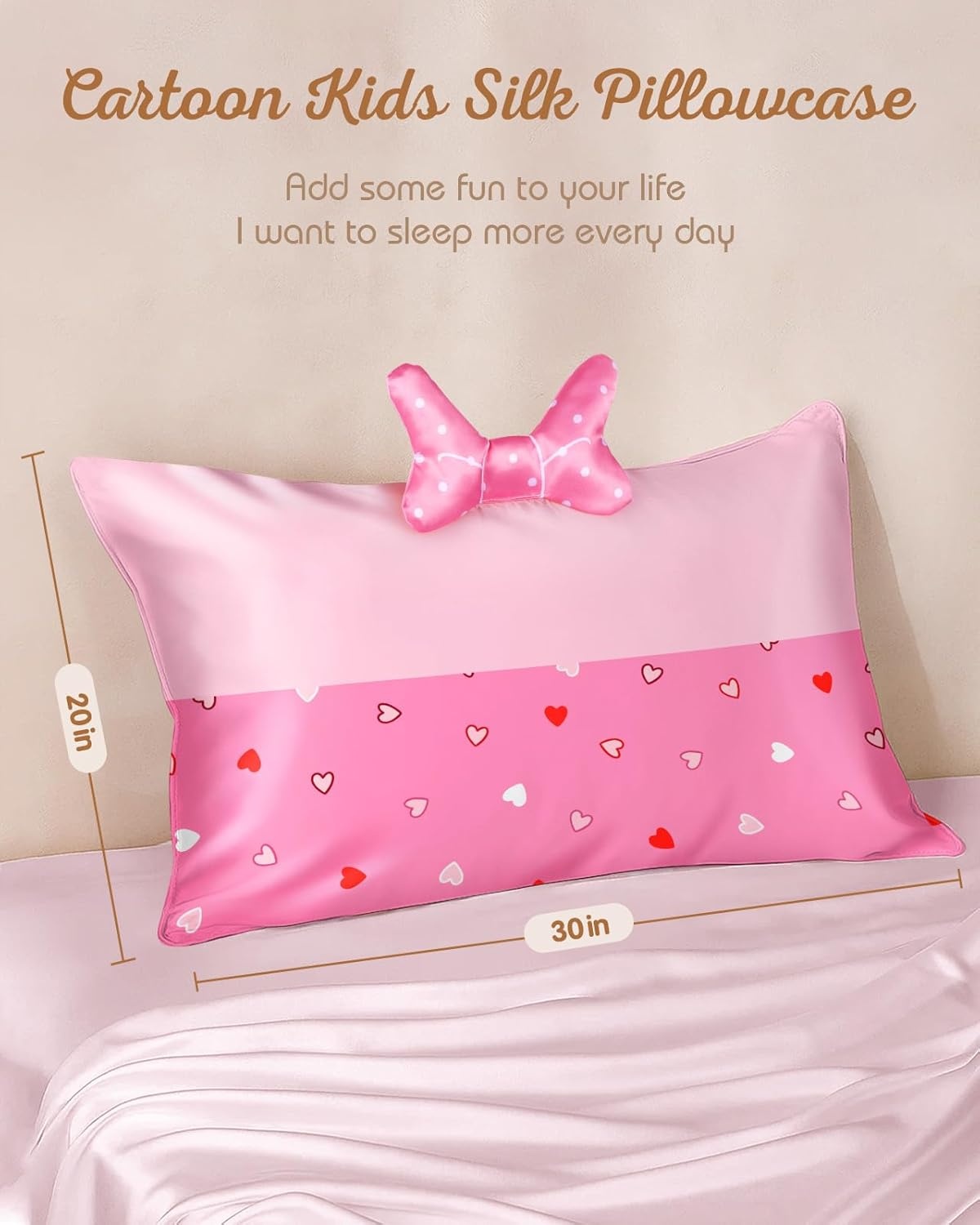 image:imageMiss Adola Kids Pillowcases Standard Size 20x26 Cute Cartoon Soft Breathable Silk Pillow Cases for Hair and Skin with Hidden Zipper for Girls Fun Kawaii Design for Bedding Fish TailPoint Bow