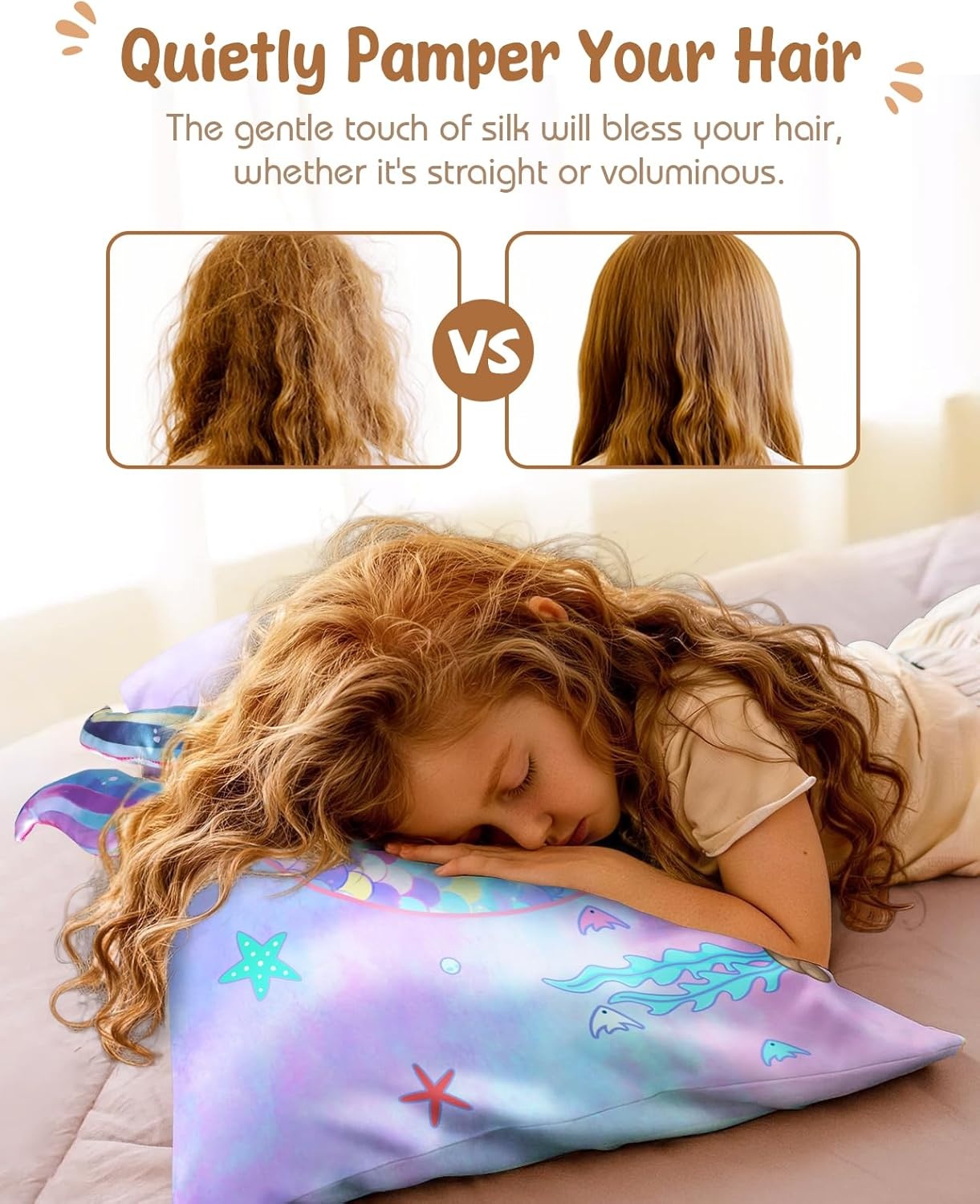 image:imageMiss Adola Kids Pillowcases Standard Size 20x26 Cute Cartoon Soft Breathable Silk Pillow Cases for Hair and Skin with Hidden Zipper for Girls Fun Kawaii Design for Bedding Fish TailFish Tail