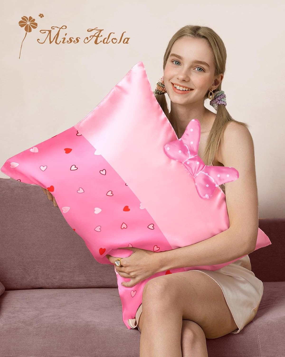 image:imageMiss Adola Kids Pillowcases Standard Size 20x26 Cute Cartoon Soft Breathable Silk Pillow Cases for Hair and Skin with Hidden Zipper for Girls Fun Kawaii Design for Bedding Fish TailPoint Bow
