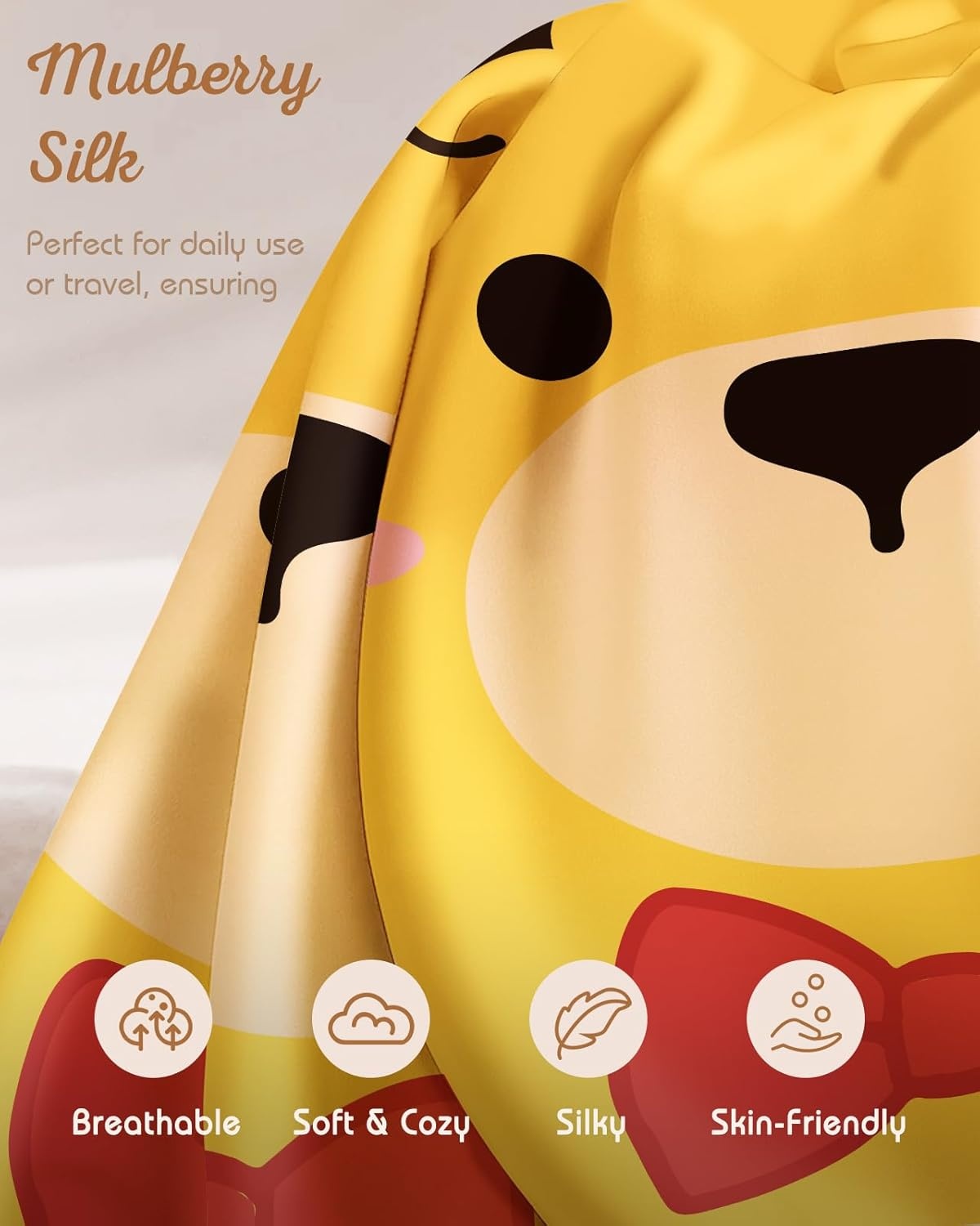 image:imageMiss Adola Kids Pillowcases Standard Size 20x26 Cute Cartoon Soft Breathable Silk Pillow Cases for Hair and Skin with Hidden Zipper for Girls Fun Kawaii Design for Bedding Fish TailYellow Bear