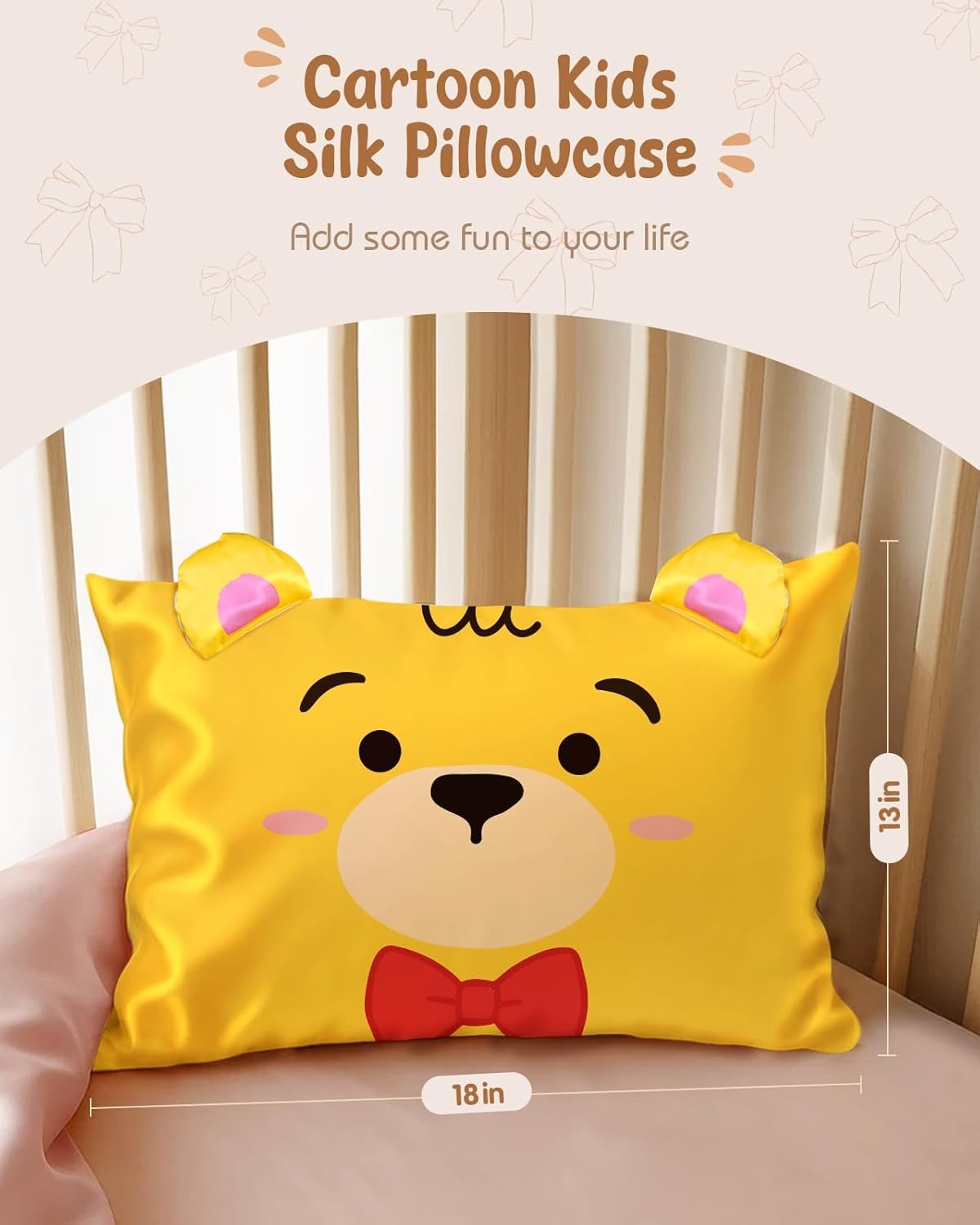image:imageMiss Adola Kids Pillowcases Standard Size 20x26 Cute Cartoon Soft Breathable Silk Pillow Cases for Hair and Skin with Hidden Zipper for Girls Fun Kawaii Design for Bedding Fish TailYellow Bear