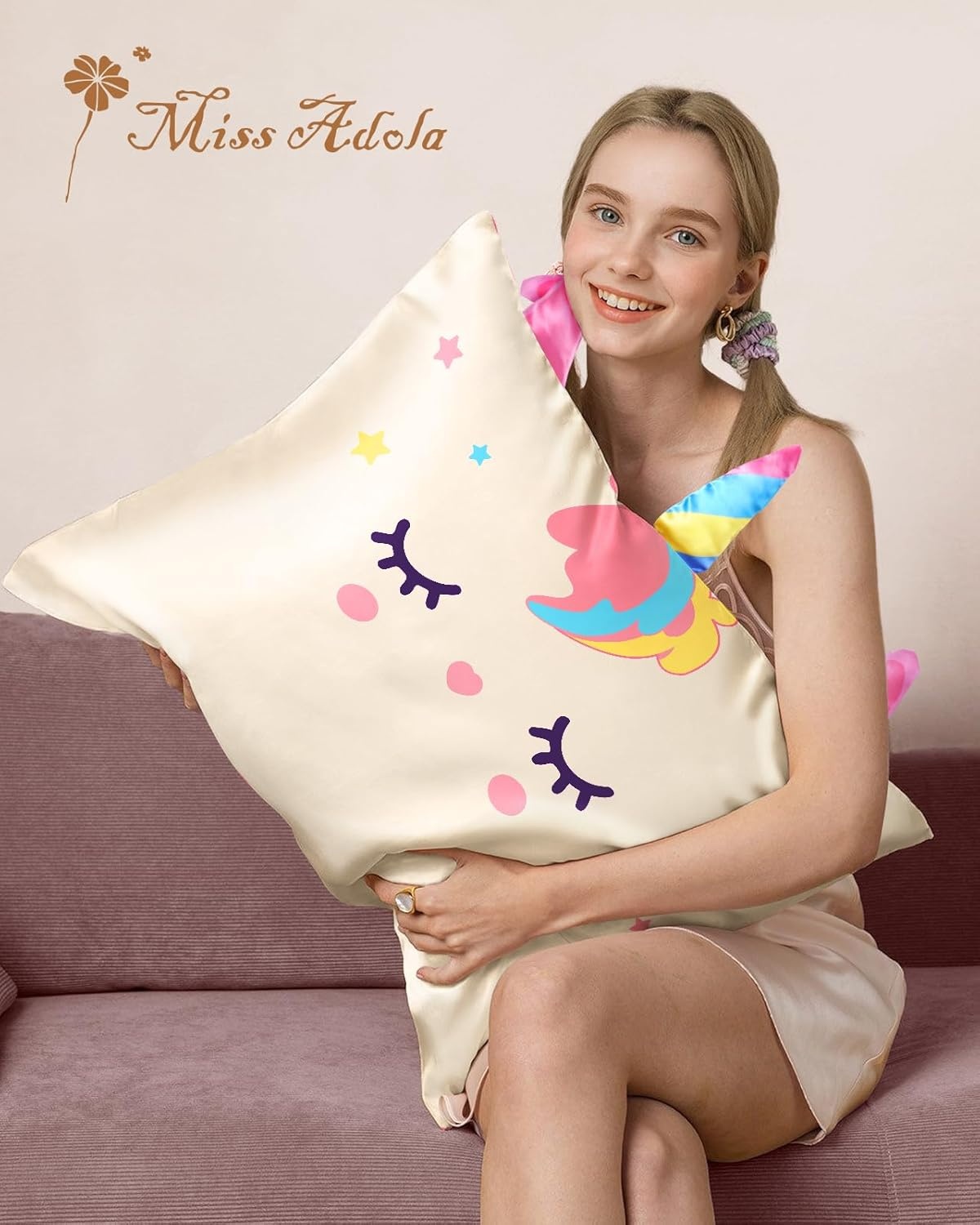 image:imageMiss Adola Kids Pillowcases Standard Size 20x26 Cute Cartoon Soft Breathable Silk Pillow Cases for Hair and Skin with Hidden Zipper for Girls Fun Kawaii Design for Bedding Fish TailWhite Unicorn