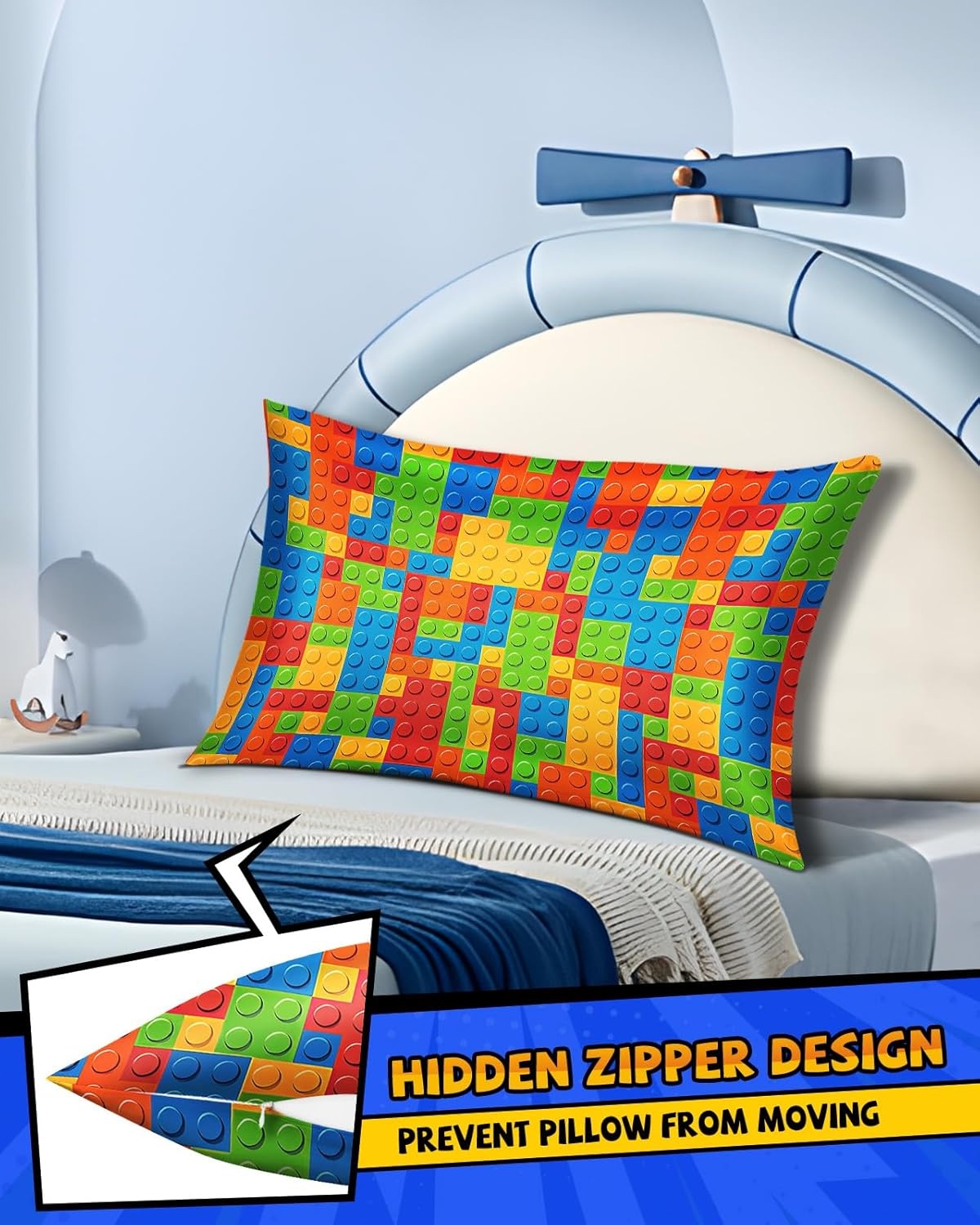 image:imageMiss Adola Kids Silk Pillowcase 1Pc Queen Size 30 x 20 Inches 19 Momme Mulberry Silk Pillow Case with Hidden Zipper for Toddlers Teens Girls Boys Hair and Skin Strawberry CatColorful Blocks