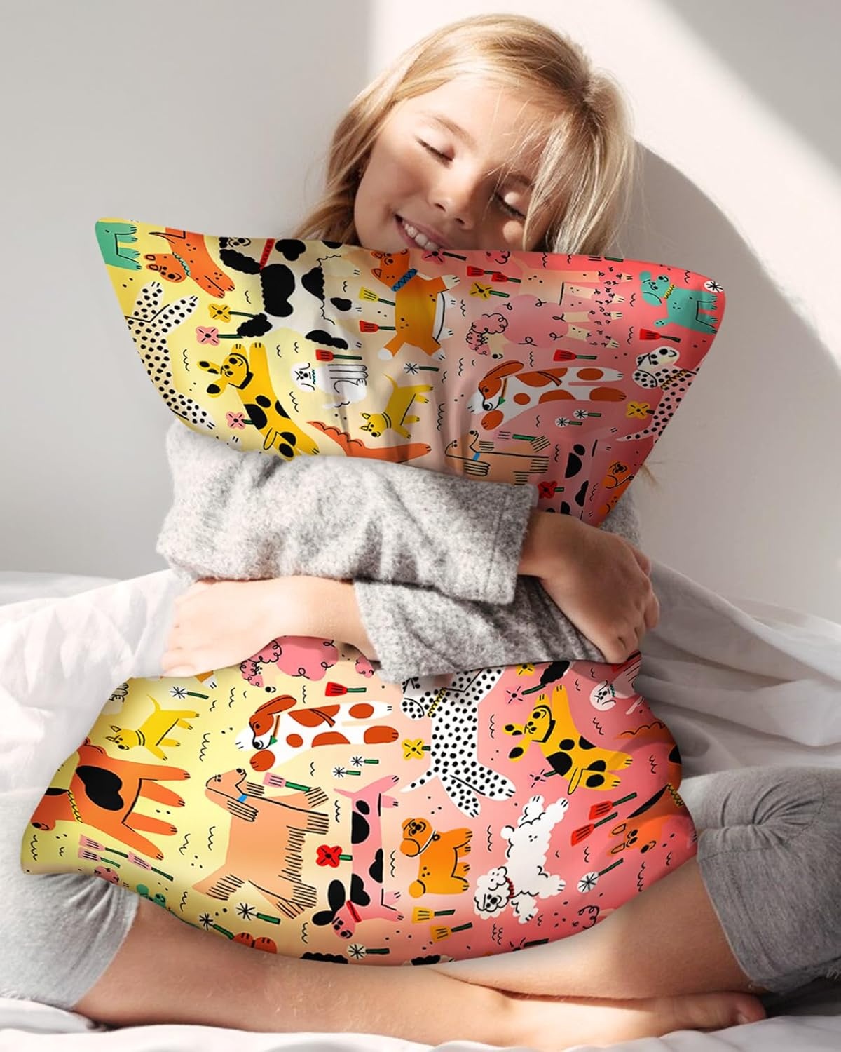 image:imageMiss Adola Kids Silk Pillowcase 1Pc Queen Size 30 x 20 Inches 19 Momme Mulberry Silk Pillow Case with Hidden Zipper for Toddlers Teens Girls Boys Hair and Skin Strawberry CatPuppy Series